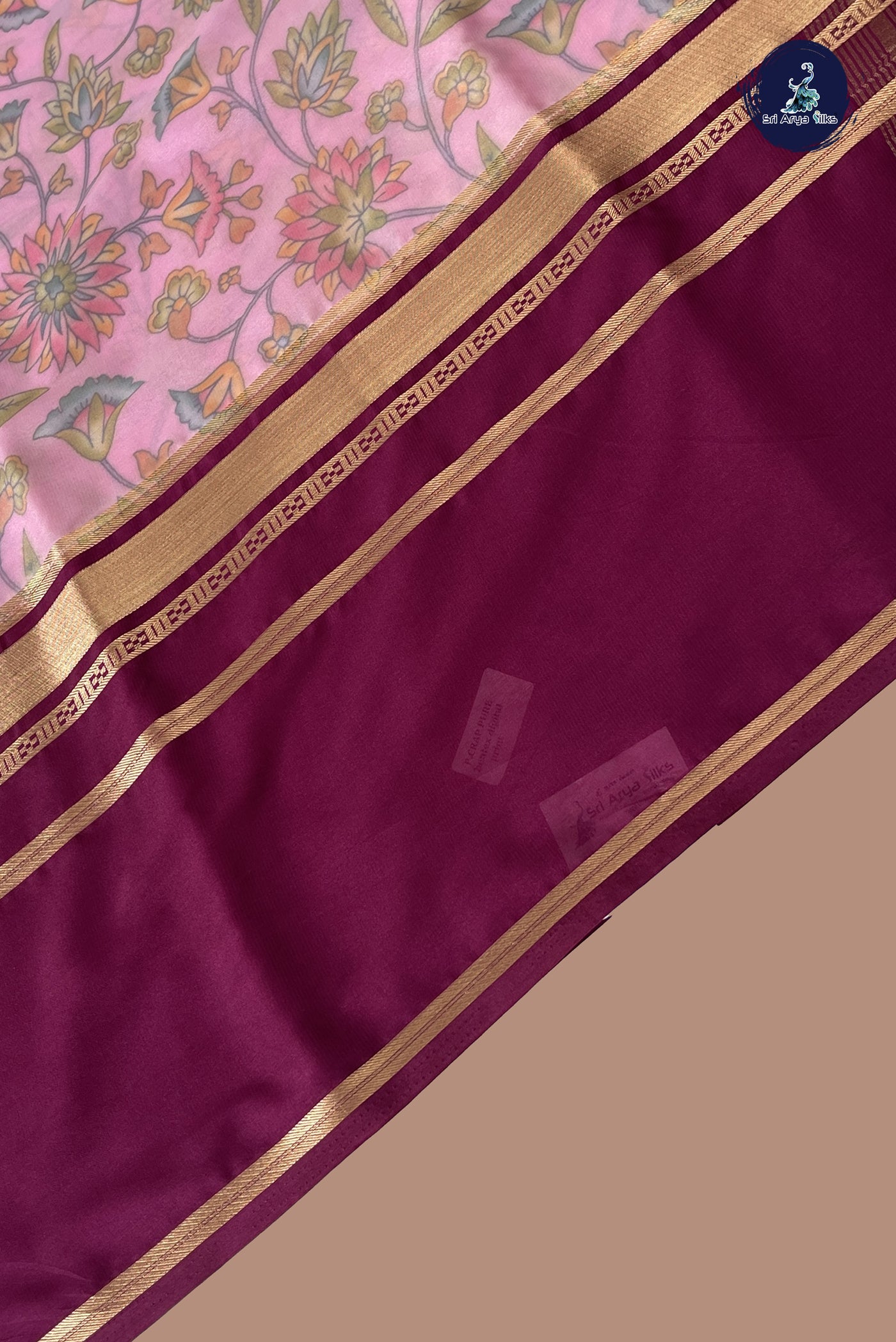 Baby Pink Semi Grape Silk Saree With Floral Print Pattern