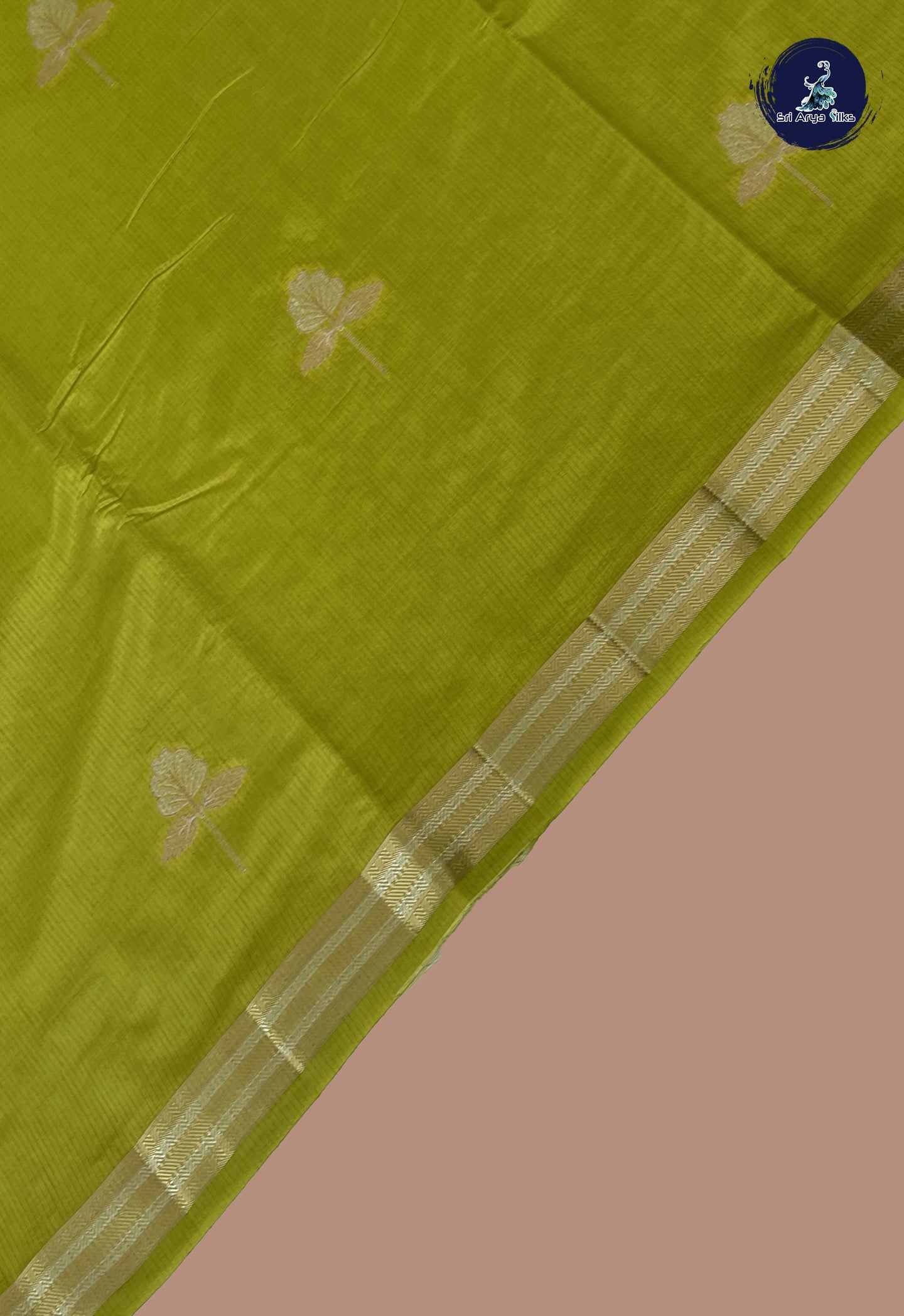 Lime Green Semi Tussar Saree With Zari Buttas Pattern