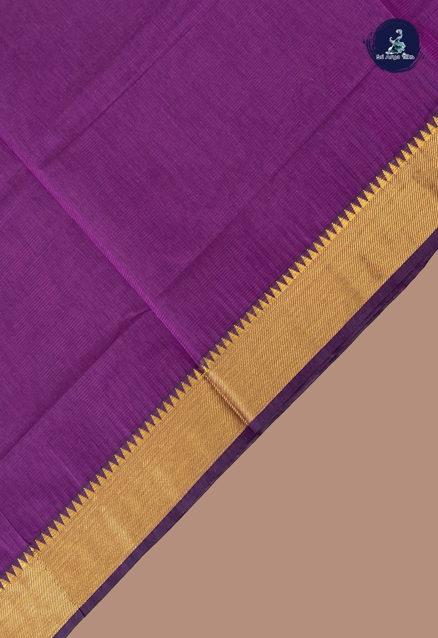 Dark Brinjal Mangalgiri Cotton Saree With Doria Lines Pattern