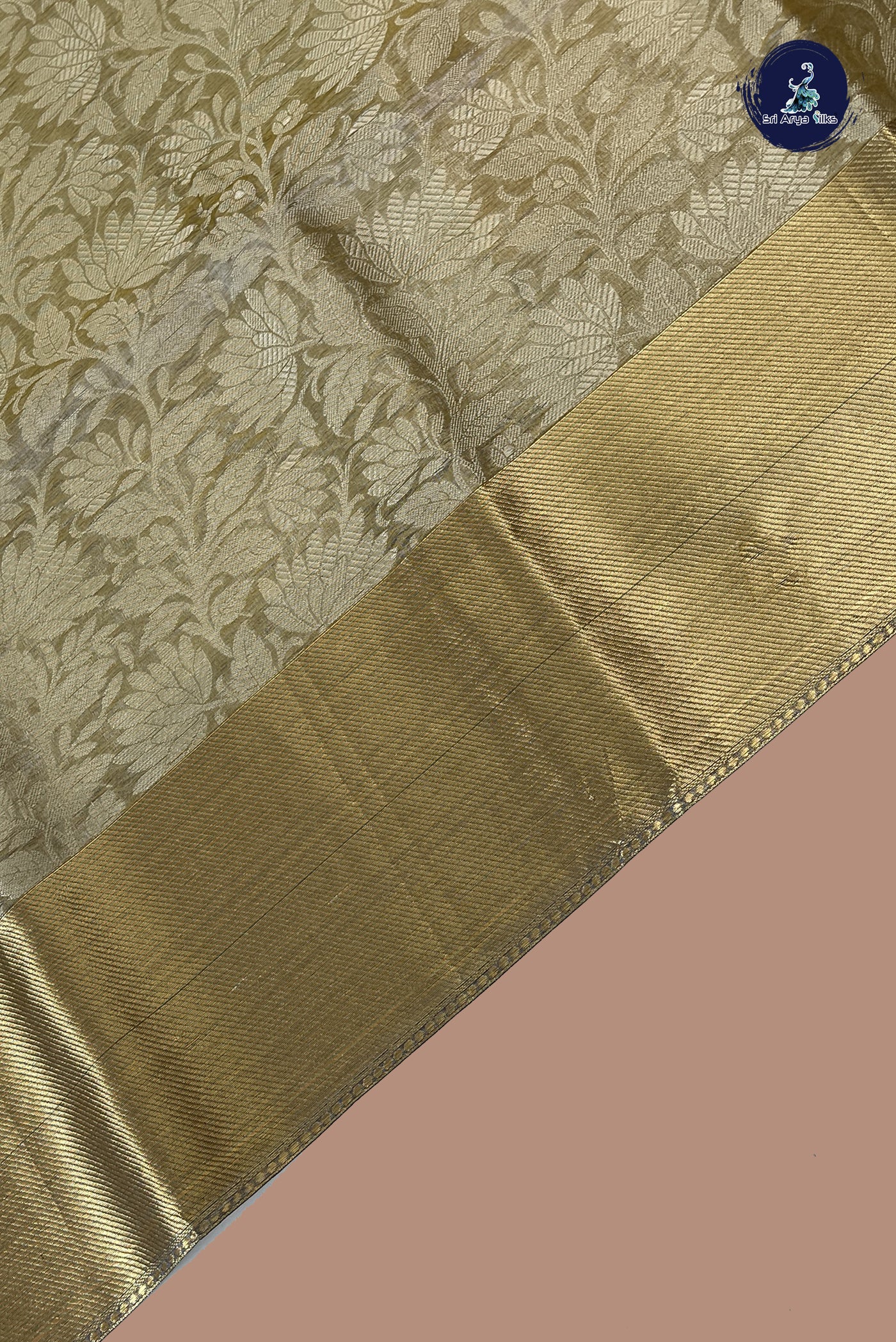 Khaki Tissue Banarasi Saree With Thread Work Pattern