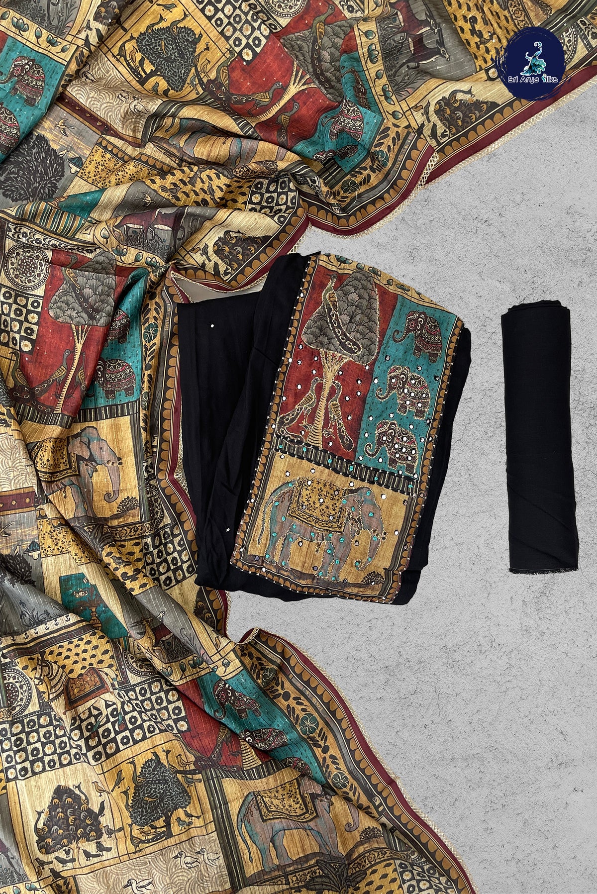 Black Soft Cotton Unstitched Saiwar Suit