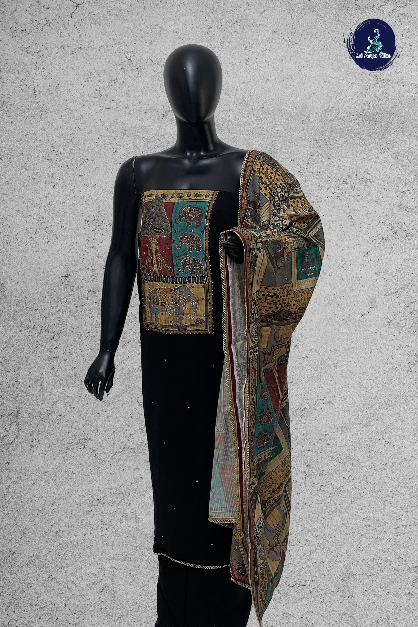 Black Soft Cotton Unstitched Saiwar Suit