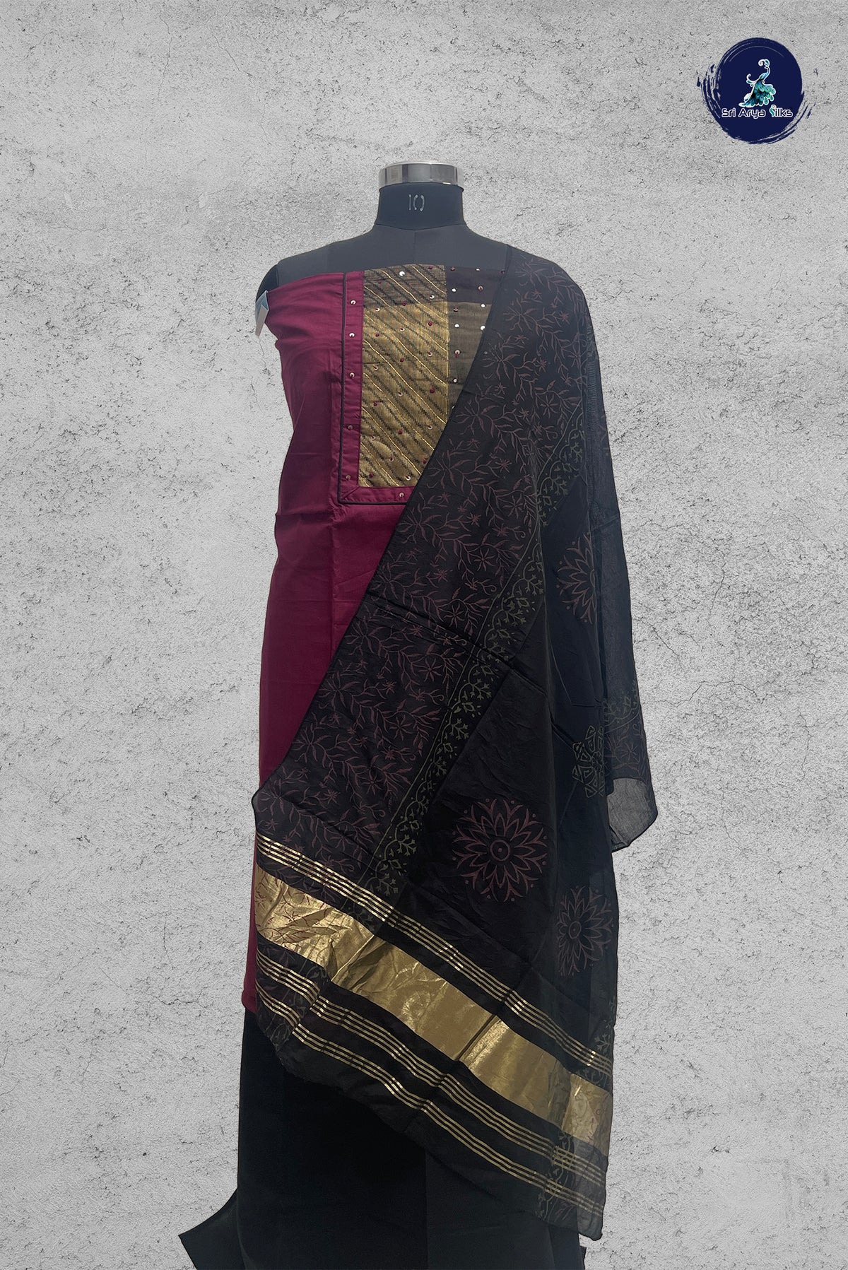 Pinkish Maroon Cotton Unstitched Salwar Suit