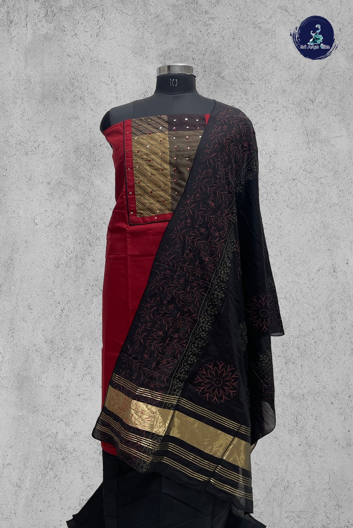 Maroon Cotton Unstitched Salwar Suit