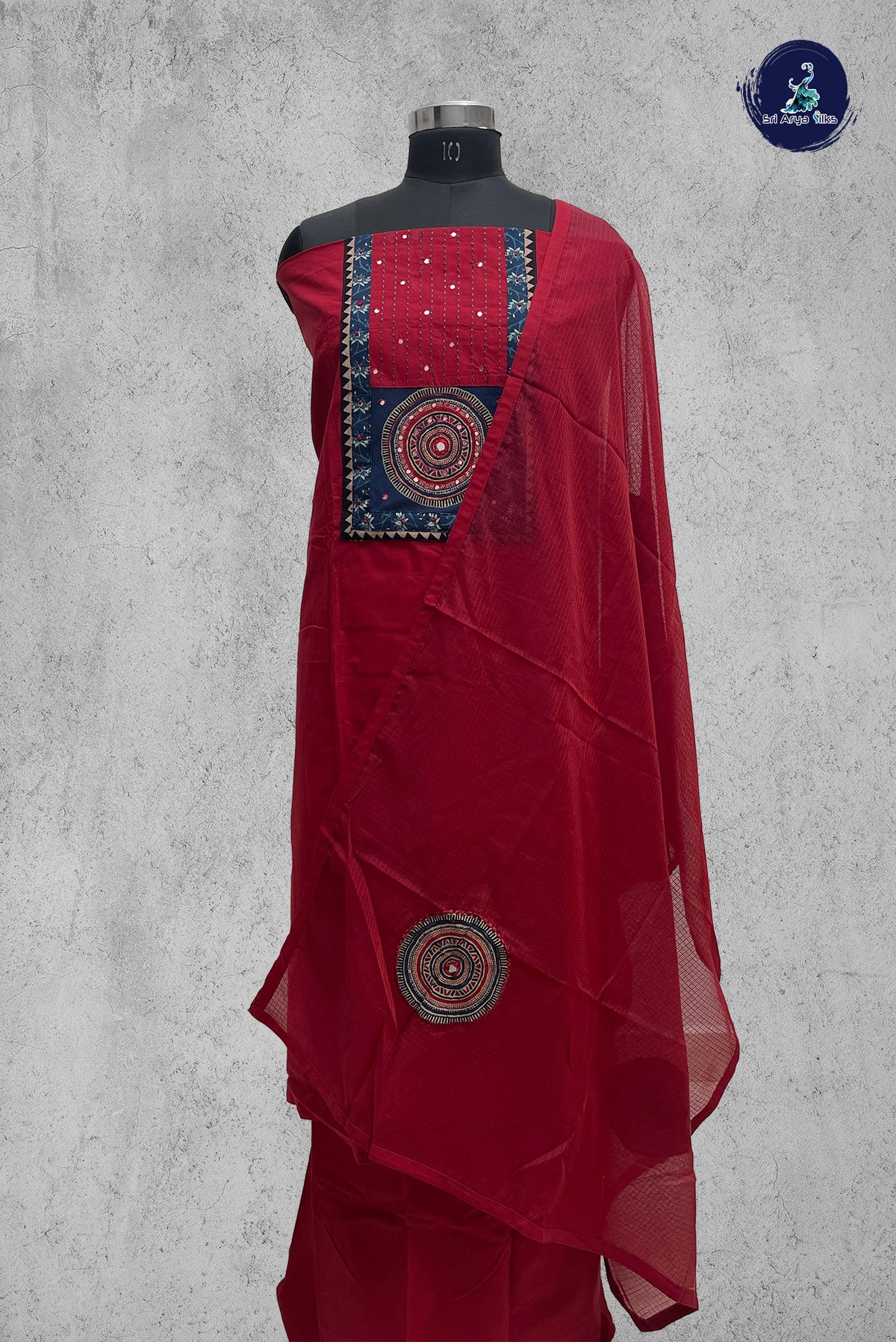 Maroon Cotton Unstitched Salwar Suit