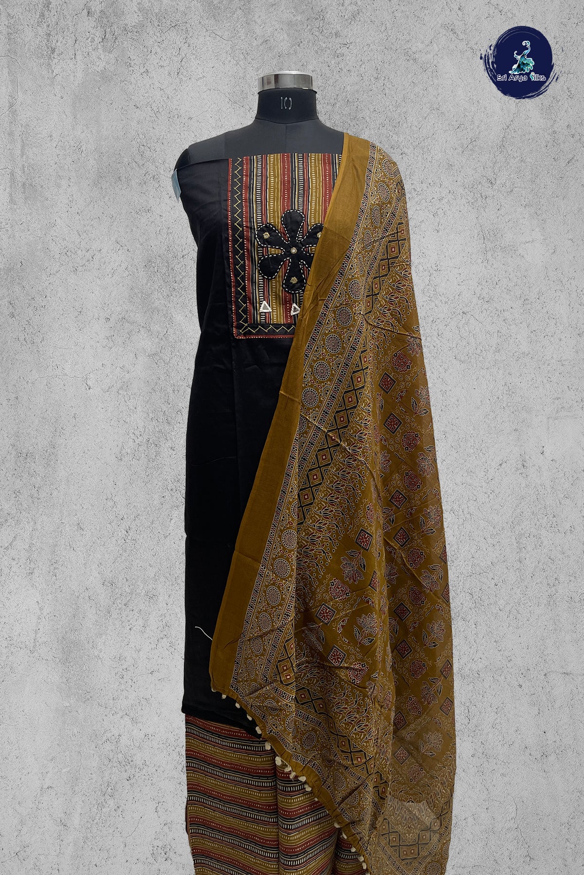 Black Cotton Unstitched Salwar Suit
