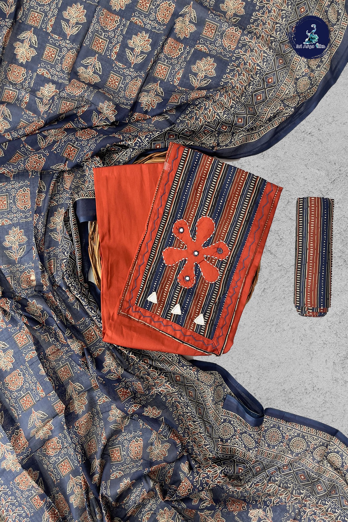 Rust Cotton Unstitched Salwar Suit
