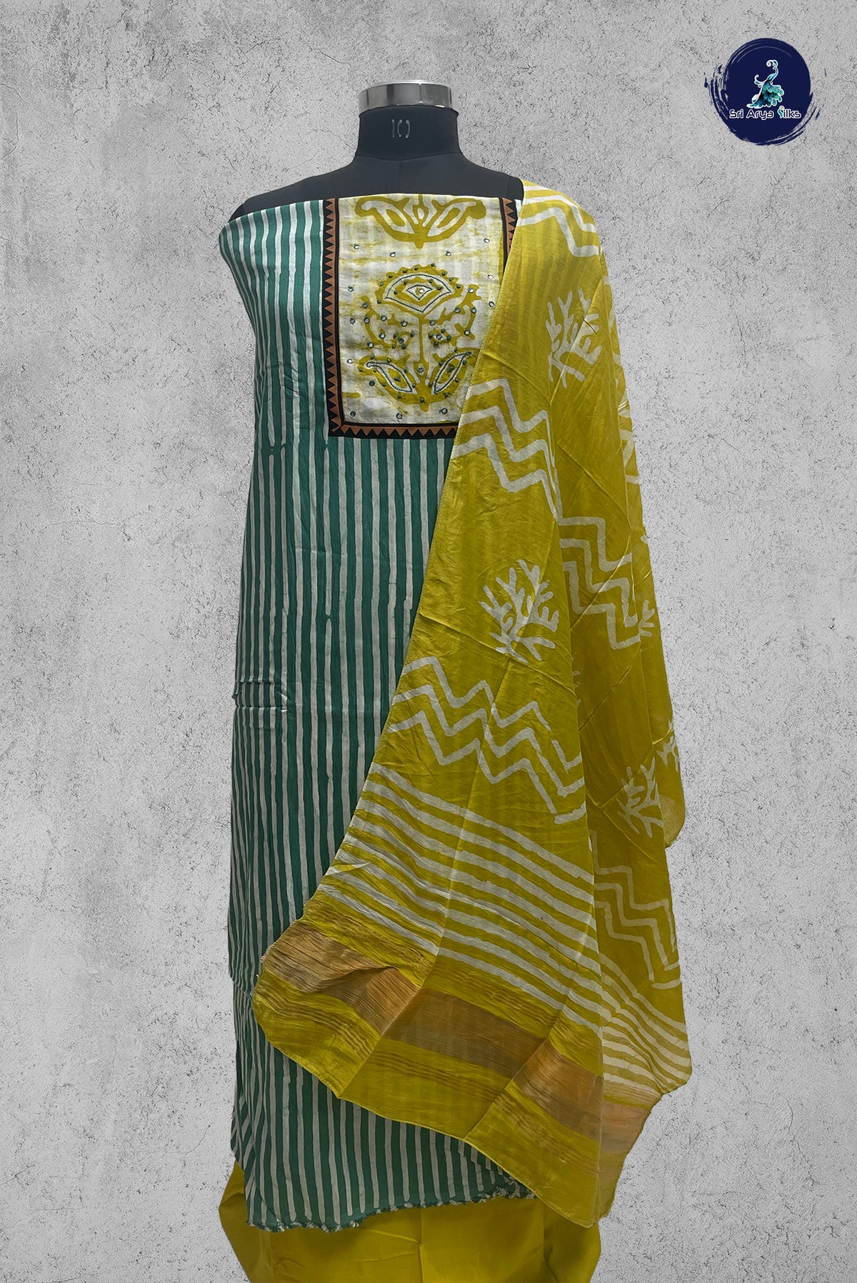 Teal Blue Cotton Unstitched Salwar Suit
