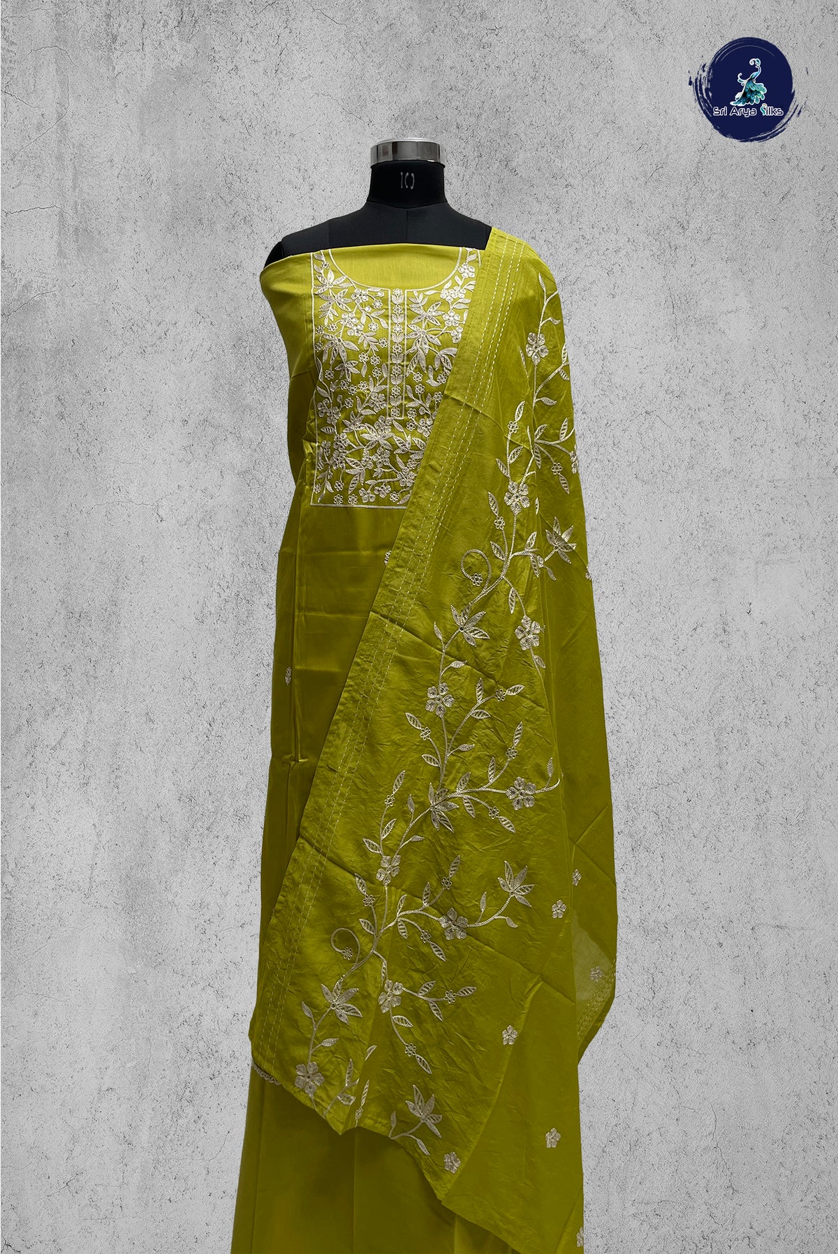 Paasiparupu Green Semi Banarasi Unstitched Salwar Suit