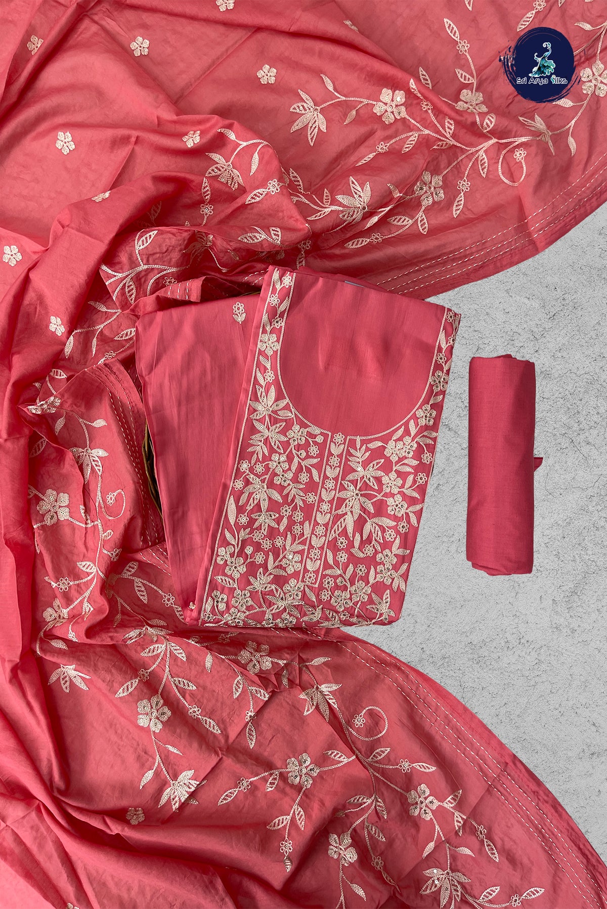 Pink Semi Banarasi Unstitched Salwar Suit