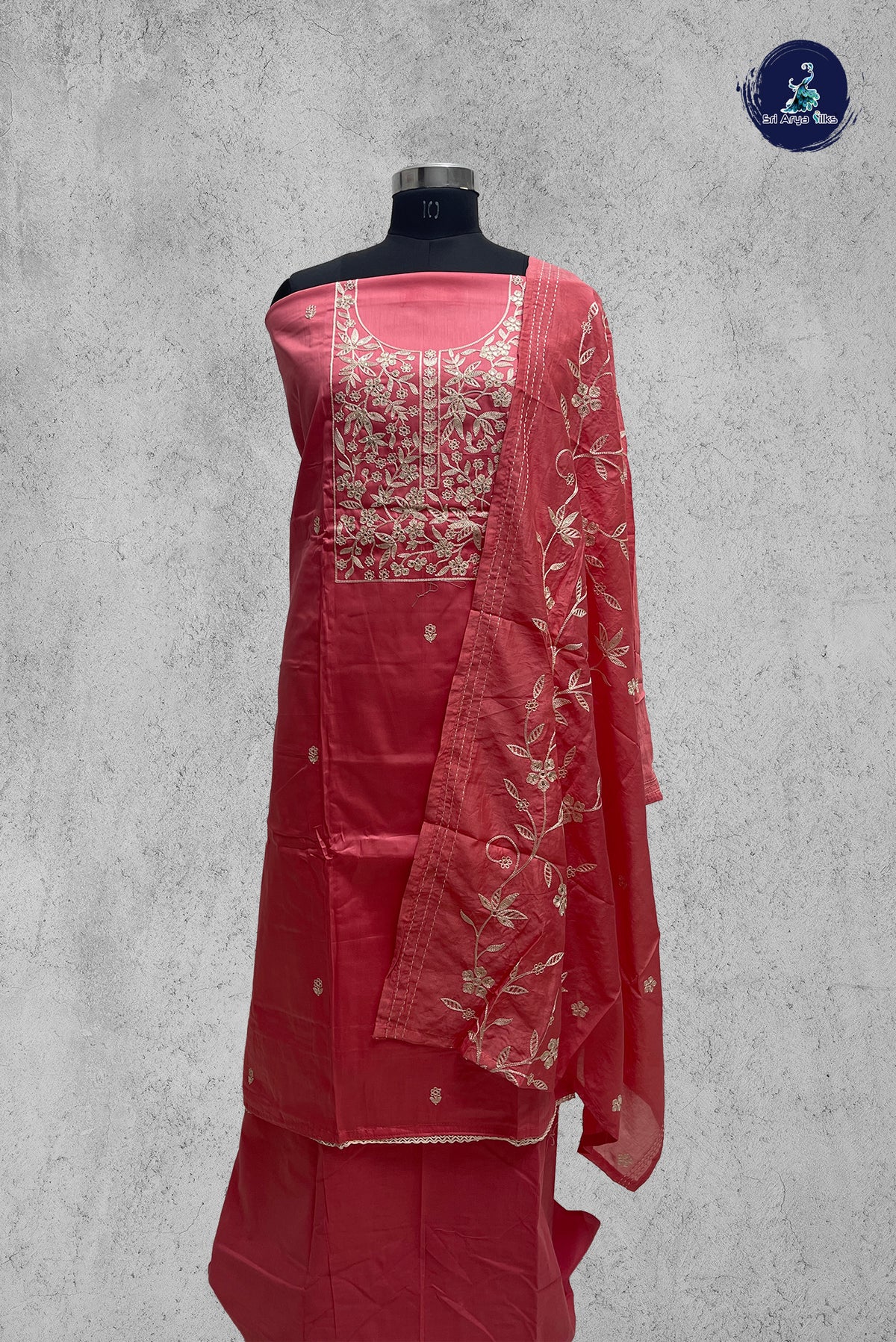Pink Semi Banarasi Unstitched Salwar Suit