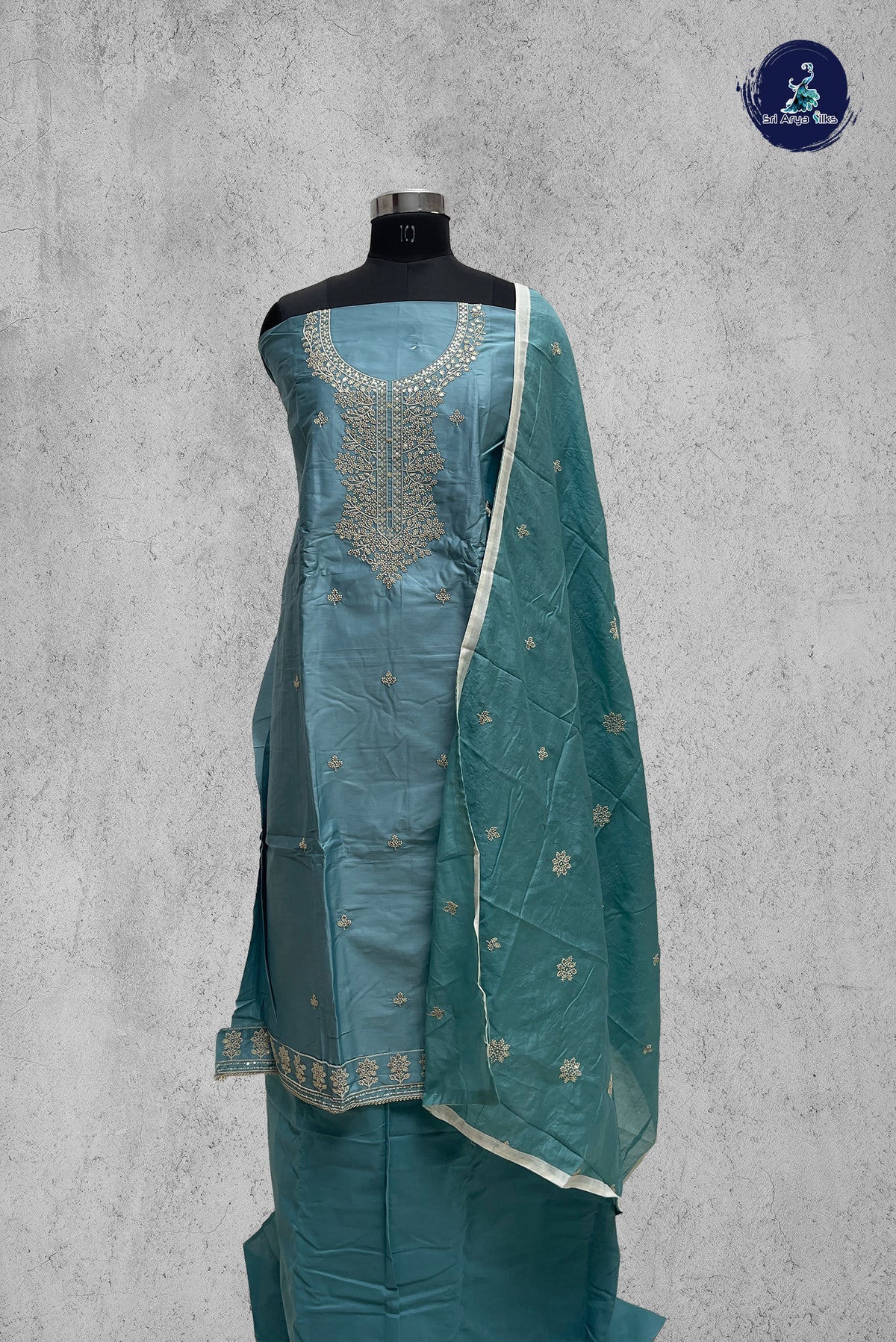 Blue Semi Banarasi Unstitched Salwar Suit