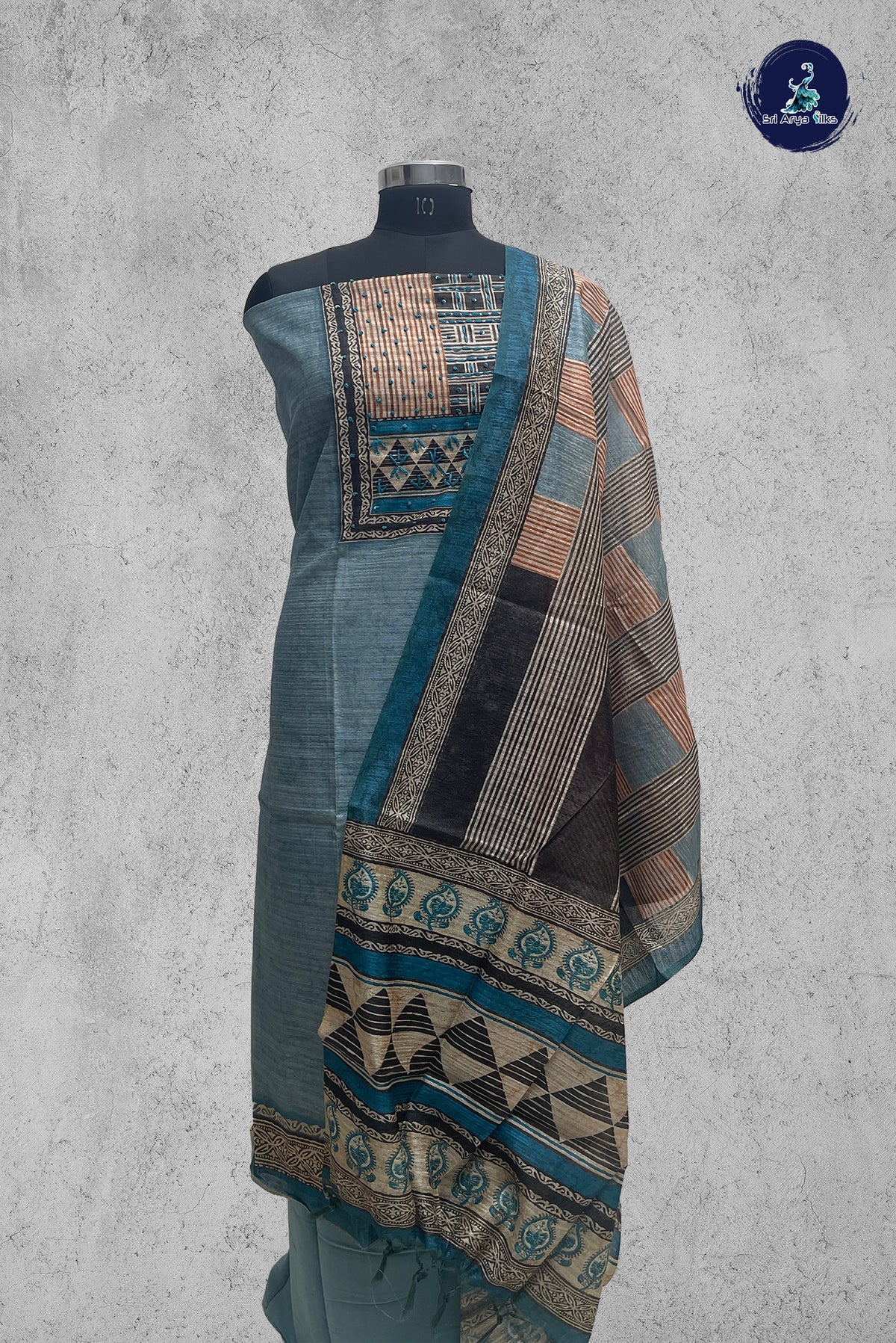 Light Blue Tussar Unstitched Salwar Suit