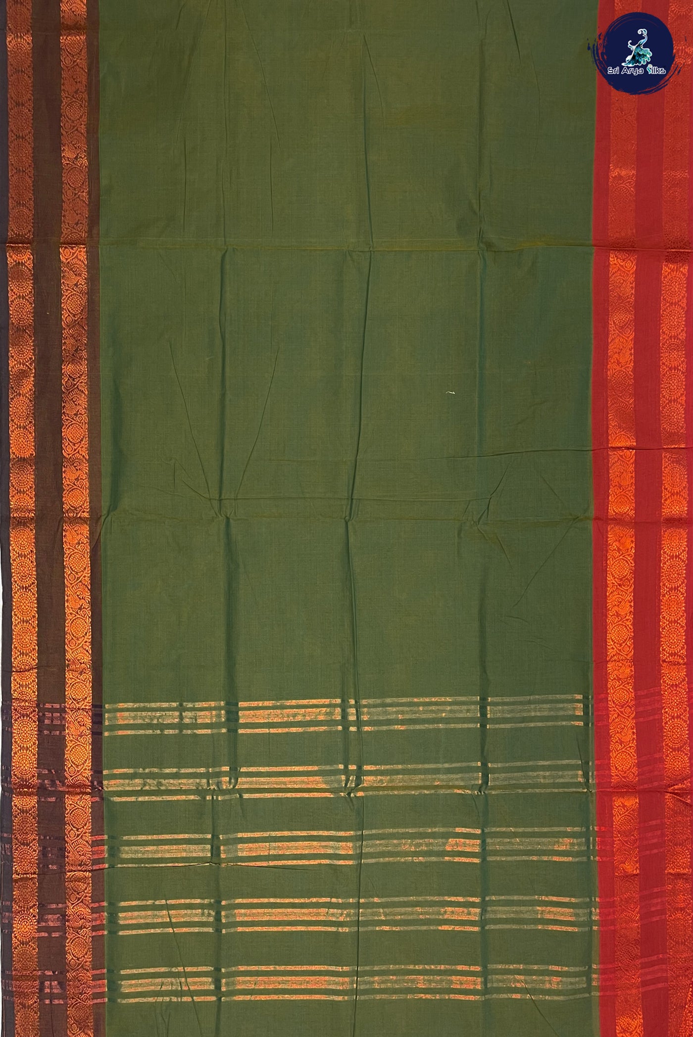 Dual Tone Green Madisar Cotton Saree With Plain Pattern