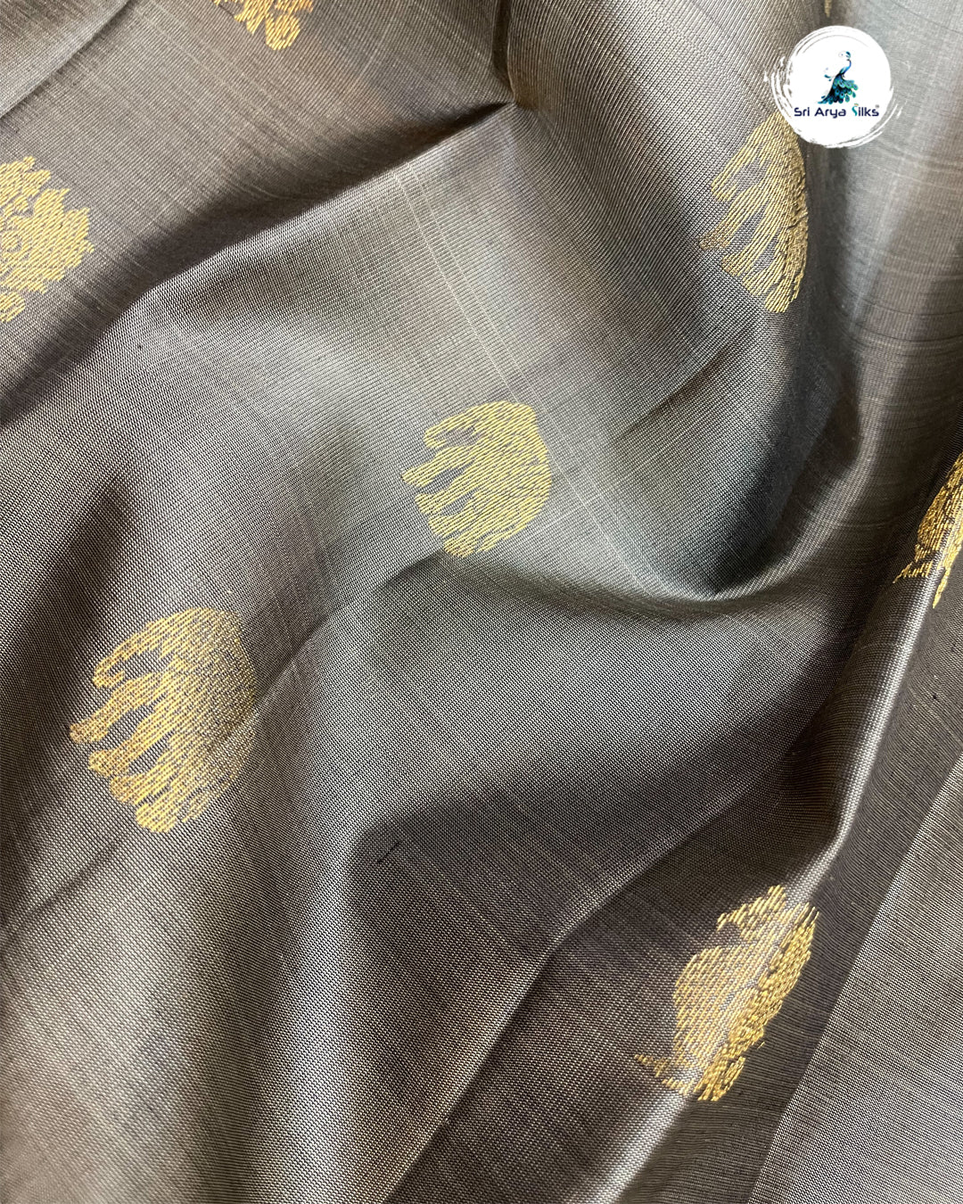 Ash Grey and Black Pure Kanchipuram Silk Saree