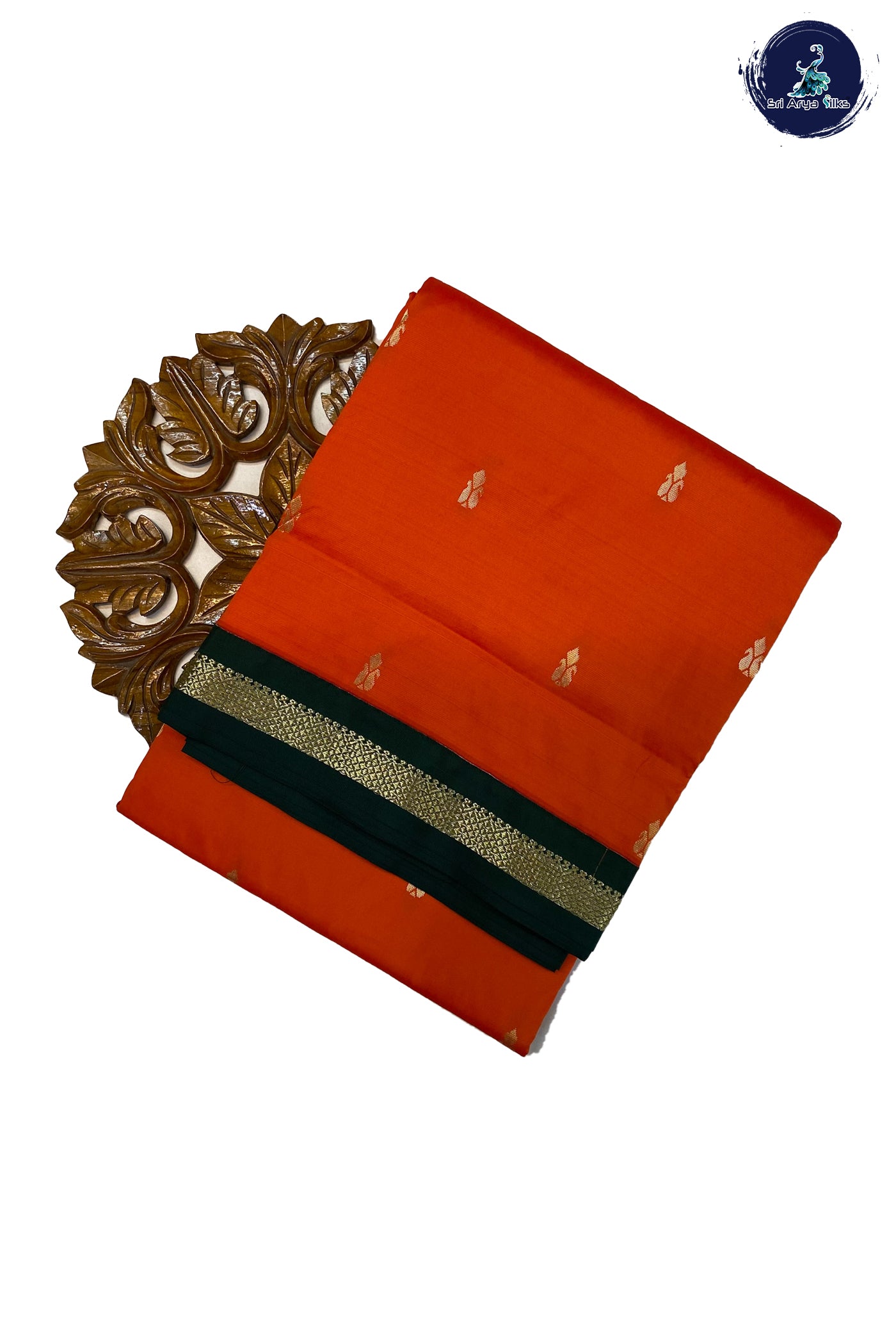 Orange Madisar Semi Silk Saree With Zari Buttas Pattern