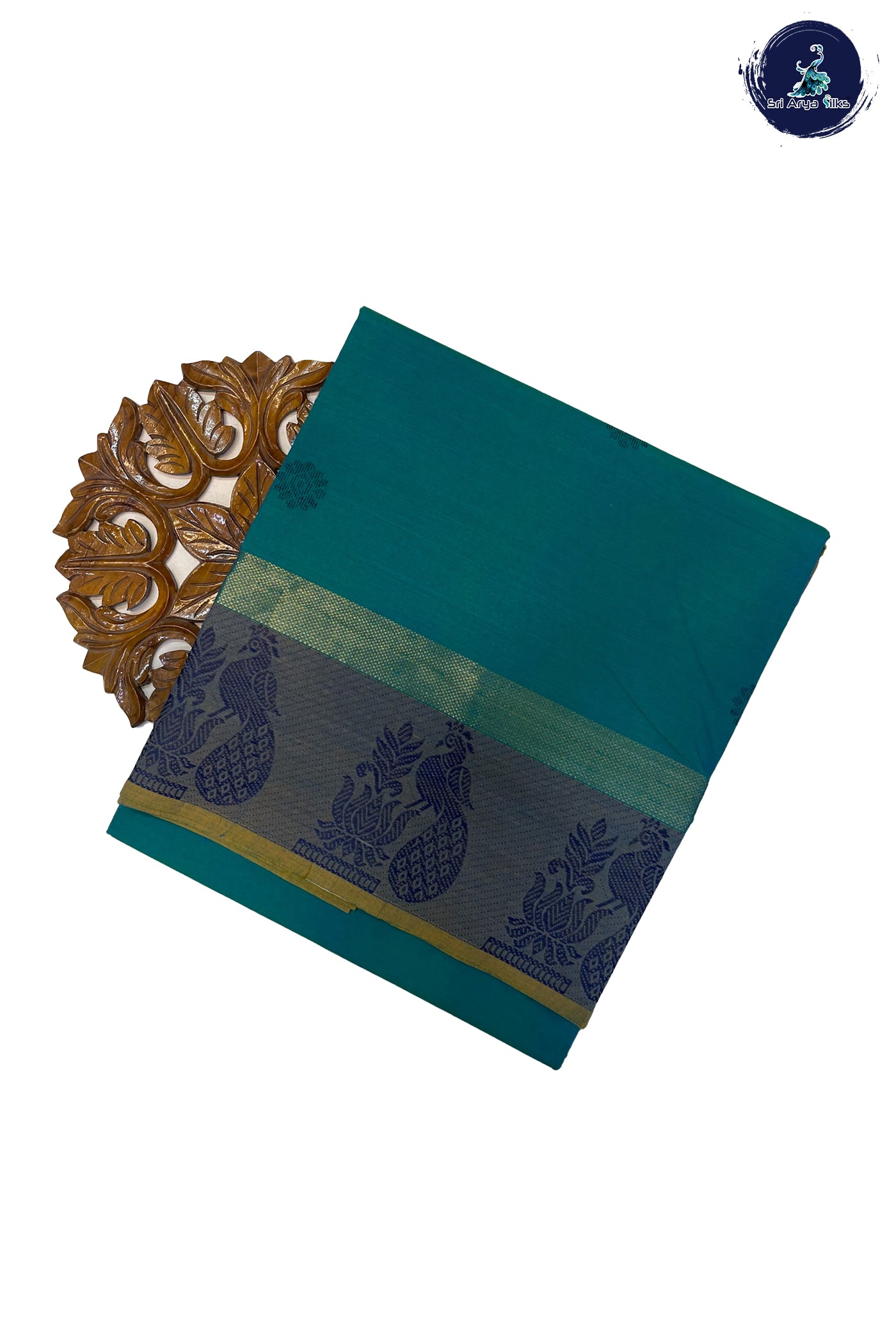 Peacock Green Cotton Saree With Buttas Pattern