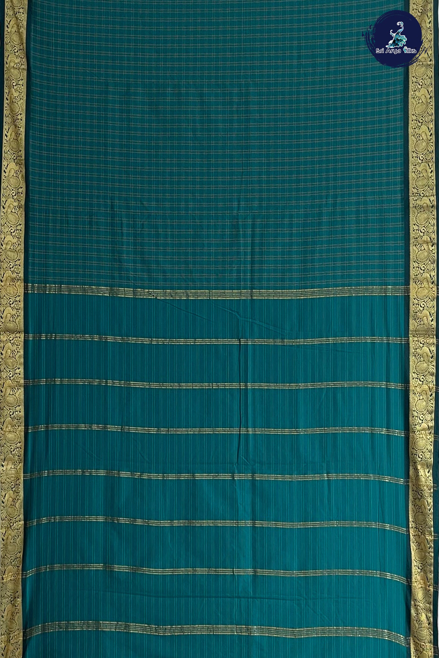 Peacock Green Madisar Semi Silk Saree With Checked Pattern