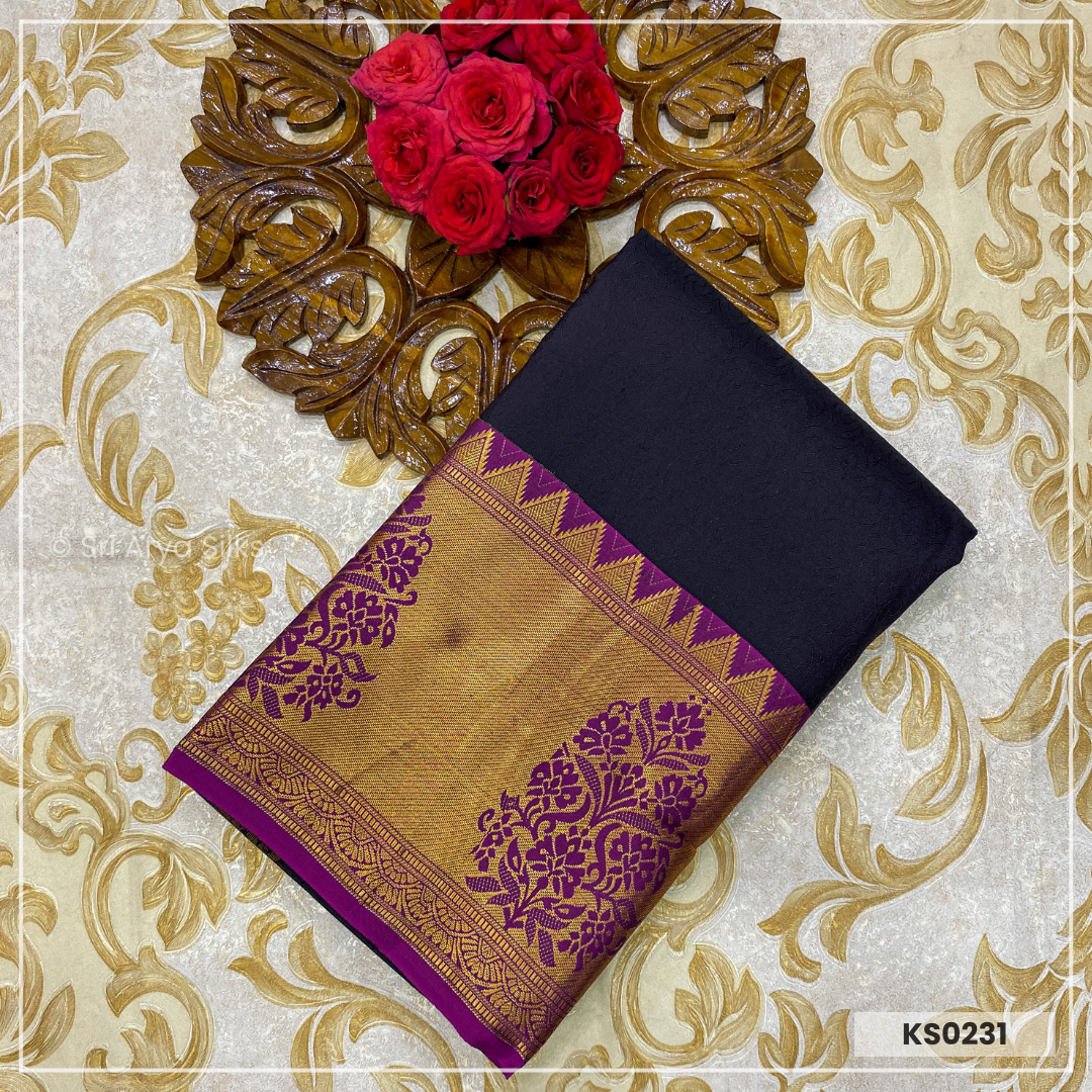 Black & Magenta Brocade Pure Kanchivaram Silk Saree
