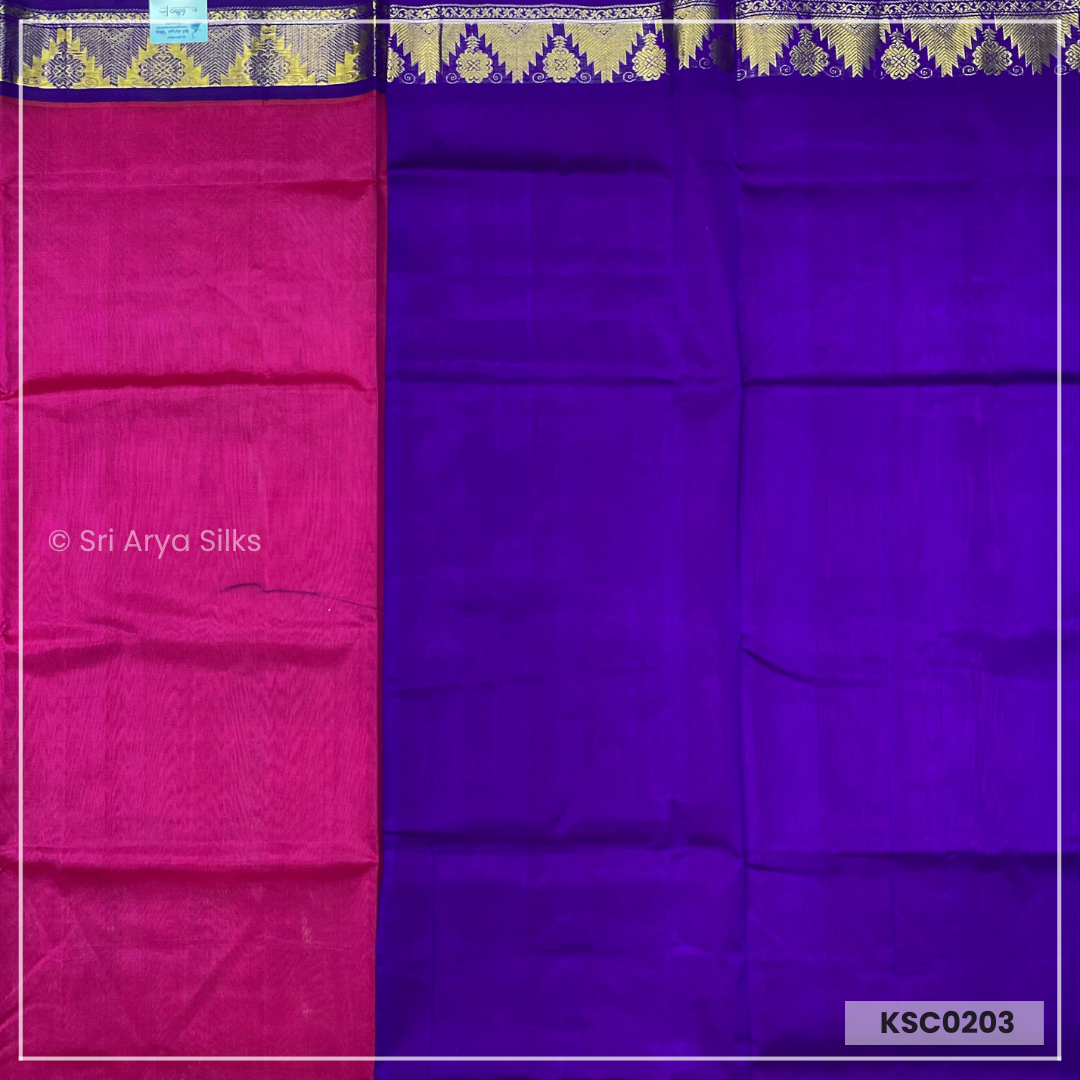 Pink & Blue Pure Kanchipuram Silk Cotton Saree