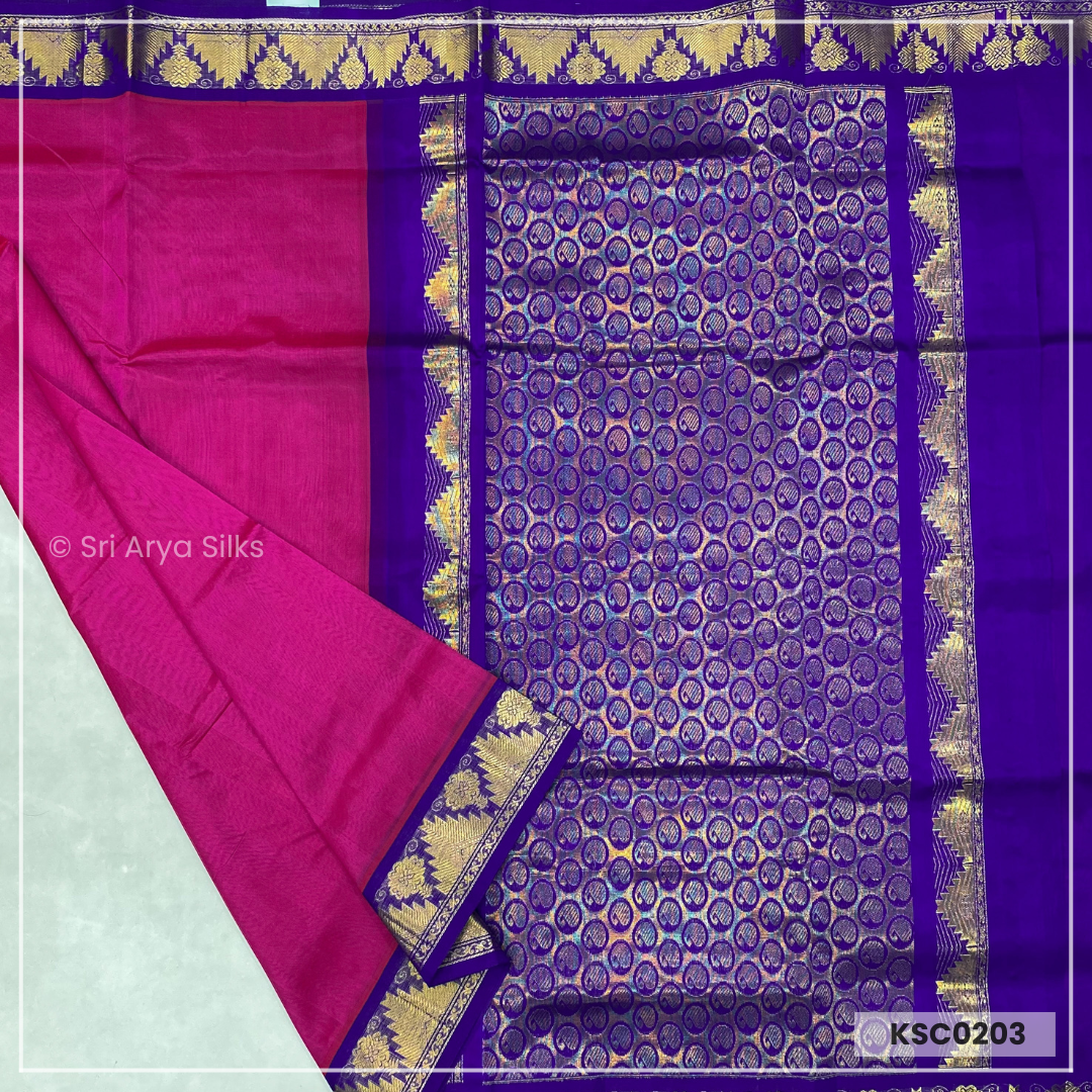 Pink & Blue Pure Kanchipuram Silk Cotton Saree