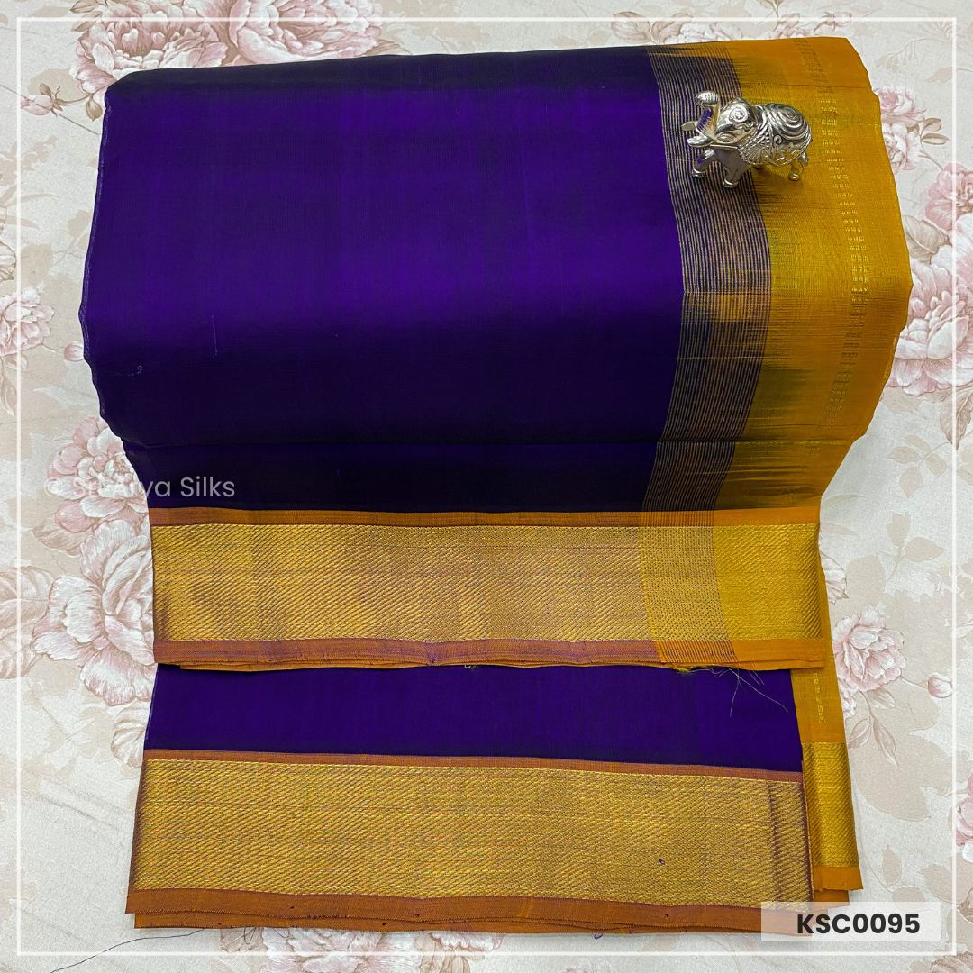 Violet & Mustard Yellow Pure Kanchipuram Silk Cotton Sarees