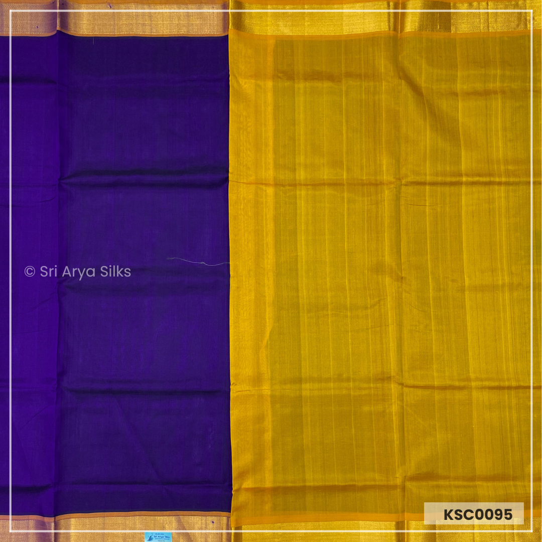 Violet & Mustard Yellow Pure Kanchipuram Silk Cotton Sarees