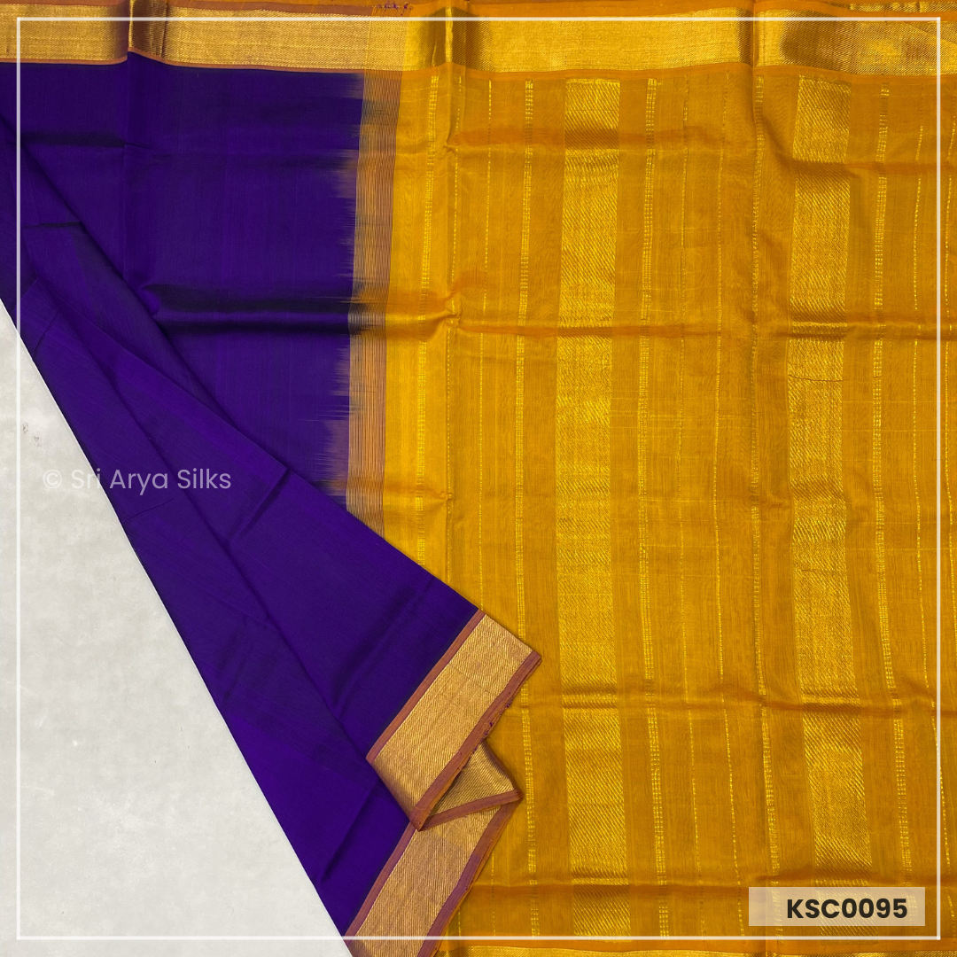 Violet & Mustard Yellow Pure Kanchipuram Silk Cotton Sarees