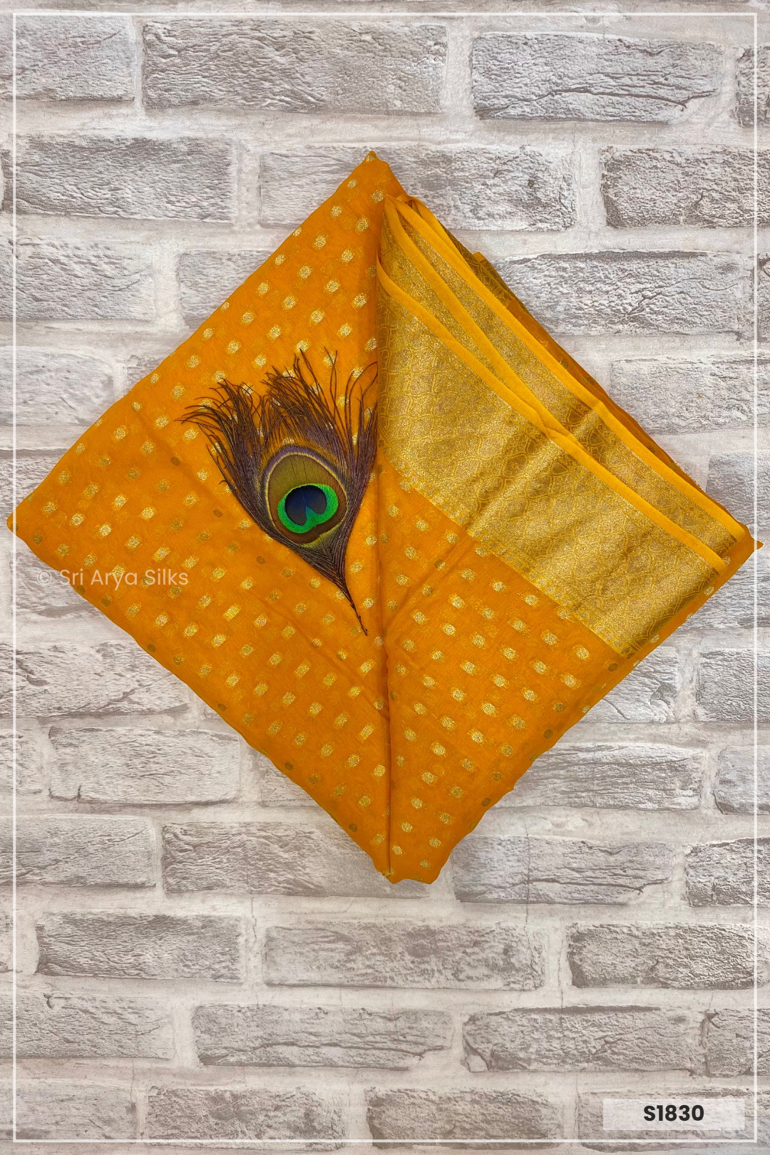 Mustard Yellow Georgette Banarasi  Saree With Yellow Blouse & Banarasi Pattern