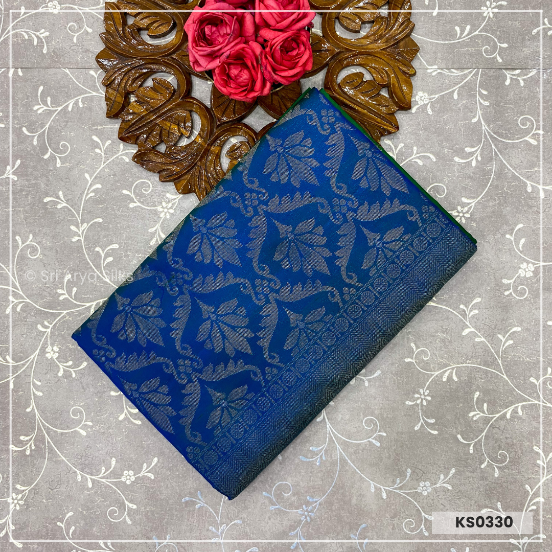 Green & Blue Soft Silk Pure Kanchivaram Silk Saree