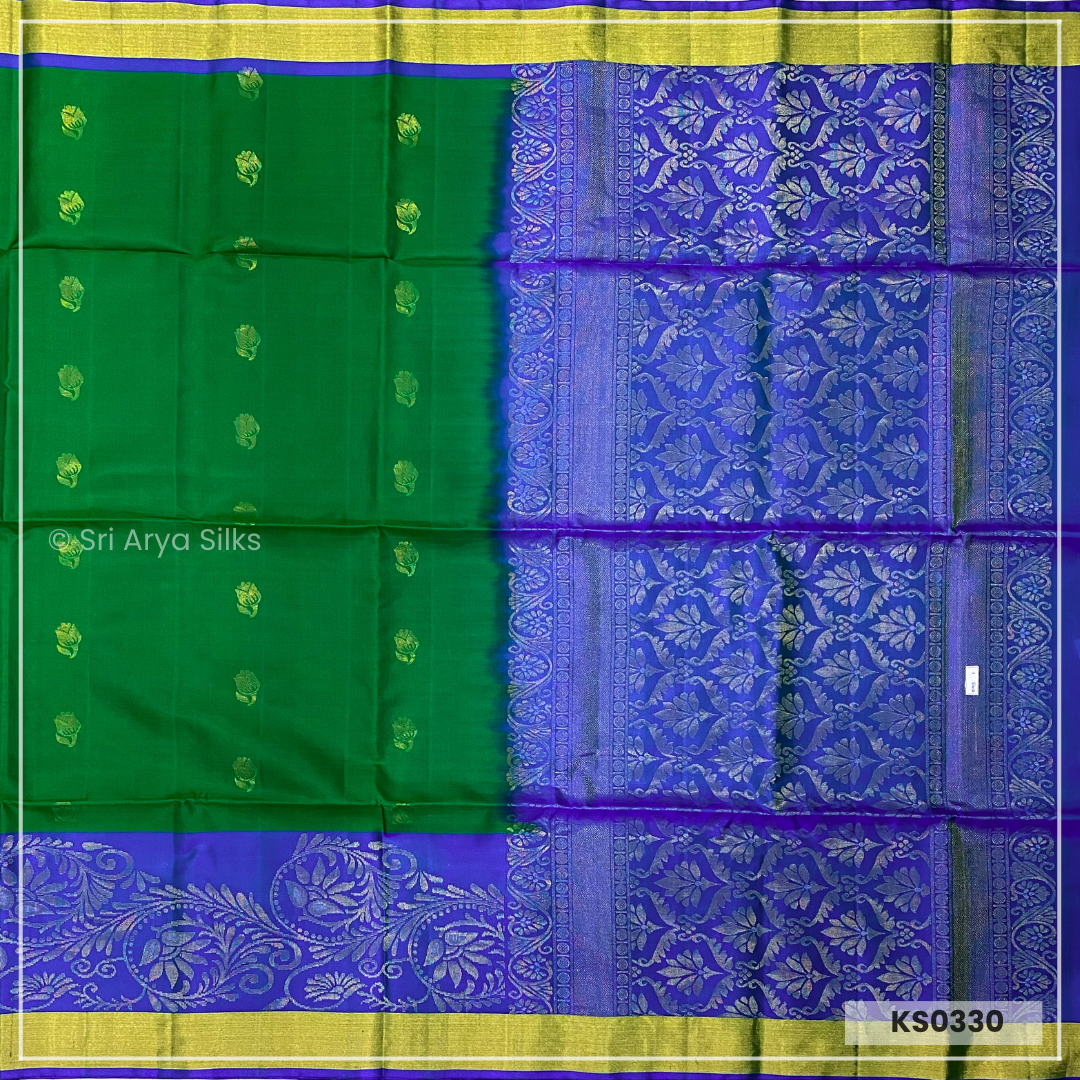 Green & Blue Soft Silk Pure Kanchivaram Silk Saree