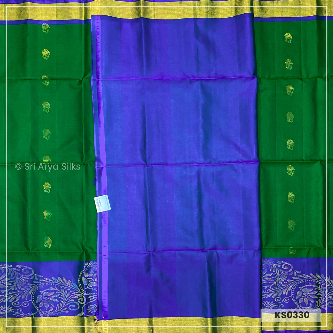 Green & Blue Soft Silk Pure Kanchivaram Silk Saree