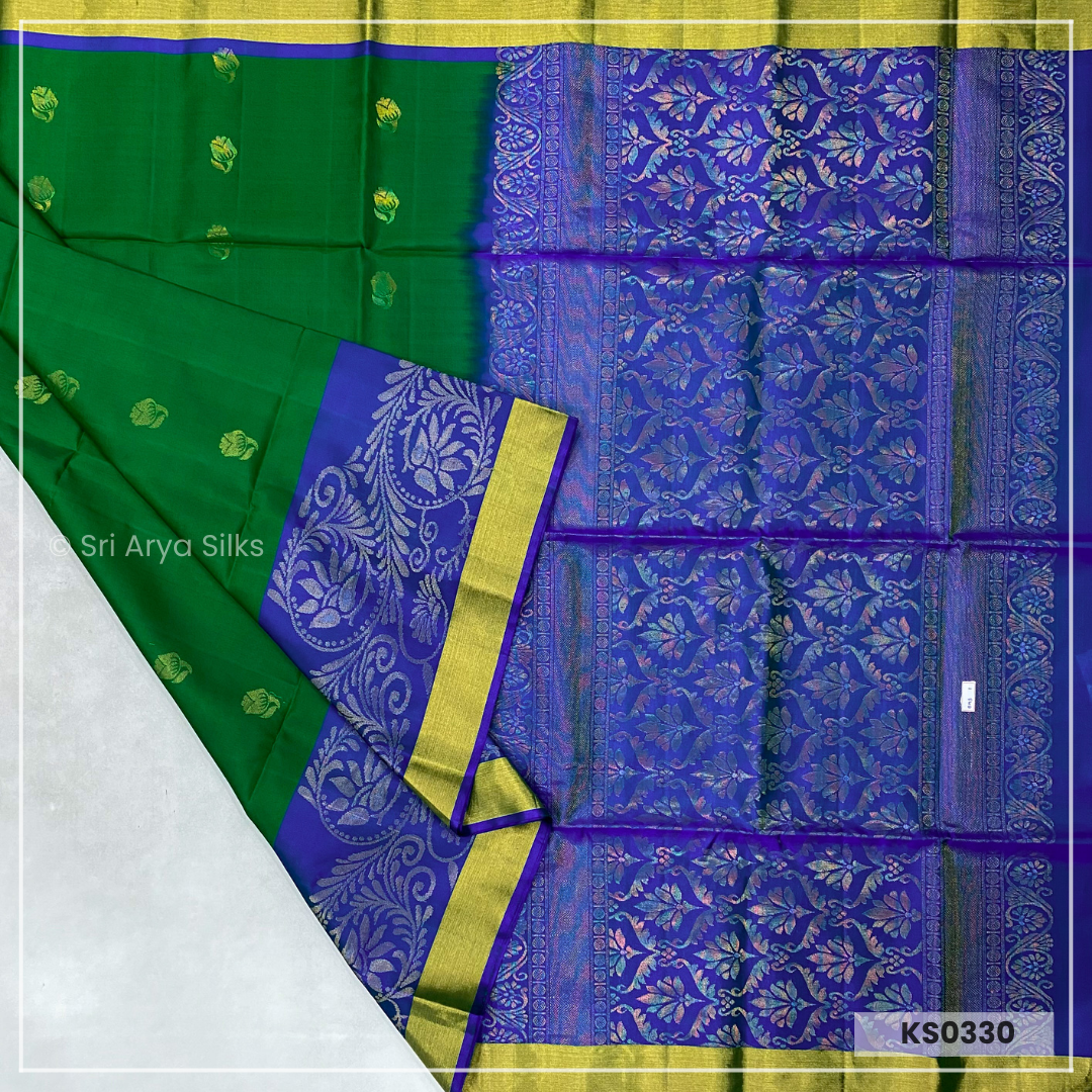 Green & Blue Soft Silk Pure Kanchivaram Silk Saree