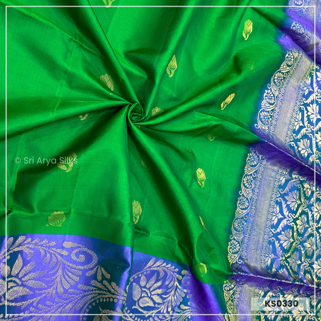 Green & Blue Soft Silk Pure Kanchivaram Silk Saree