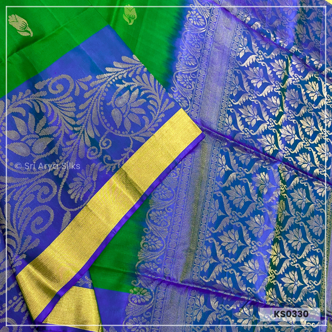 Green & Blue Soft Silk Pure Kanchivaram Silk Saree
