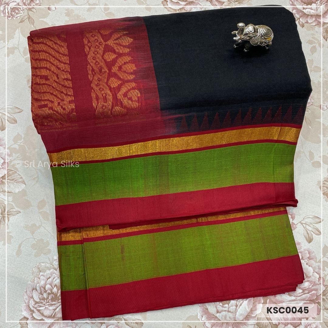 Black & Red Kanchipuram Pure Silk Cotton Sarees