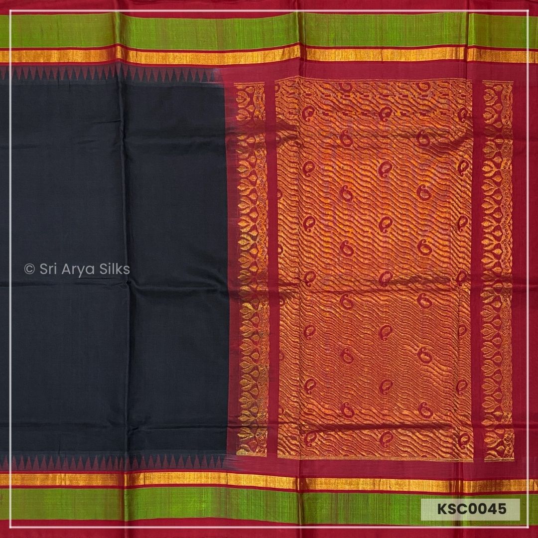 Black & Red Kanchipuram Pure Silk Cotton Sarees