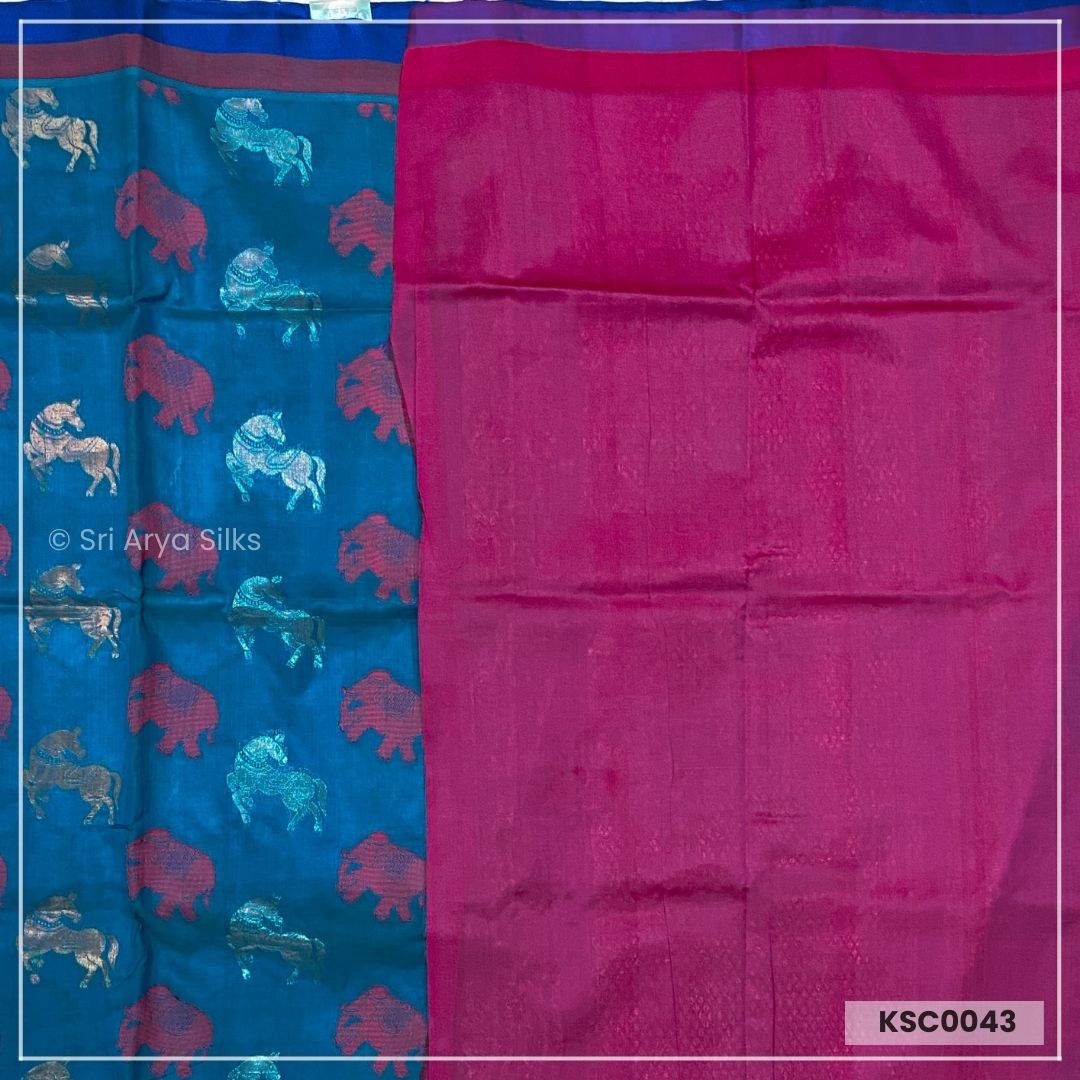 Blue & Pink Kanchipuram Silk Cotton Saree