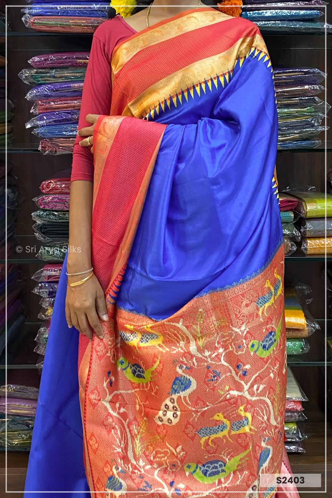 Sadanas Blue & Red Sambalpur Silk Sarees.