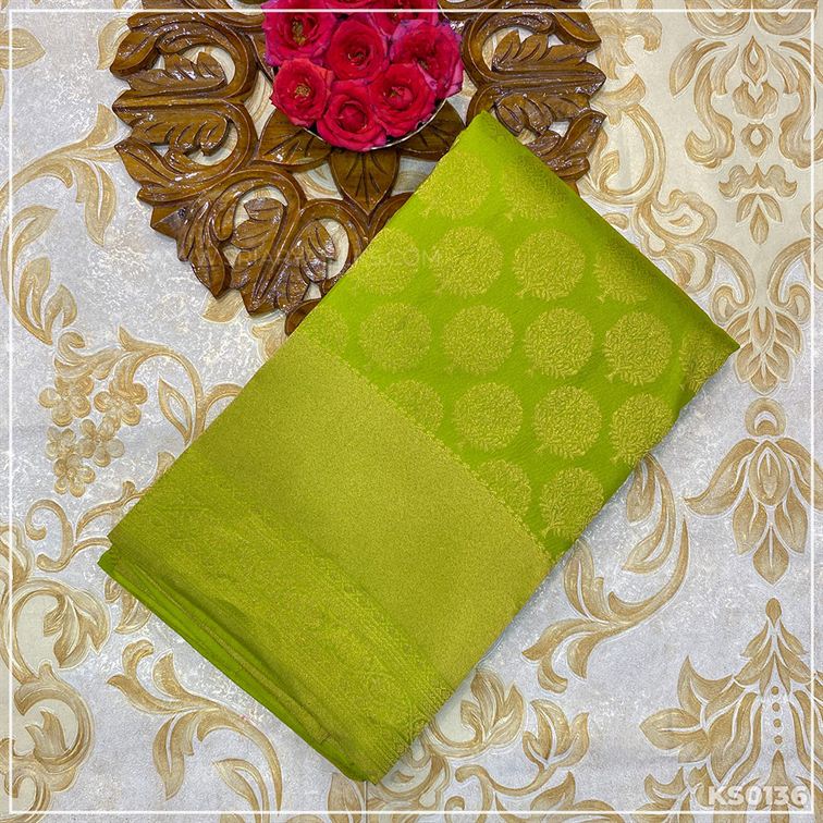 Lime Green Kanchivaram Brocade Silk Saree from Sri Arya Silks, Chennai