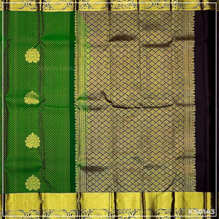 Green Snuf Kanchivaram Brocade Silk Saree from Sri Arya Silks, Chennai