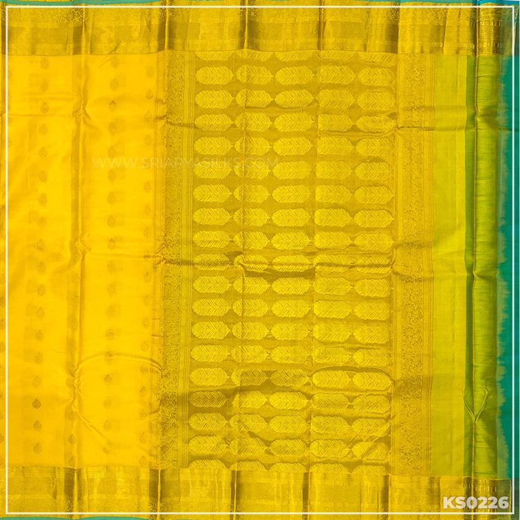 Lemon Yellow Copper Zari Woven Kanchivaram Silk Saree from Sri Arya Silks, Chennai