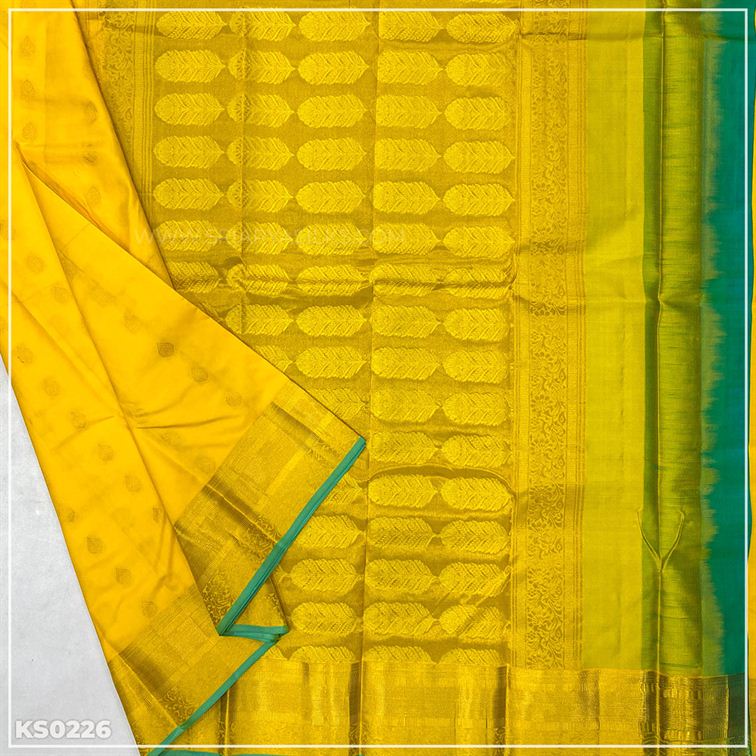 Lemon Yellow Copper Zari Woven Kanchivaram Silk Saree from Sri Arya Silks, Chennai
