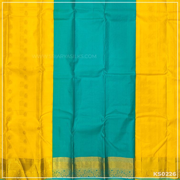 Lemon Yellow Copper Zari Woven Kanchivaram Silk Saree from Sri Arya Silks, Chennai