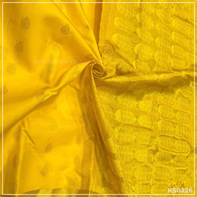 Lemon Yellow Copper Zari Woven Kanchivaram Silk Saree from Sri Arya Silks, Chennai