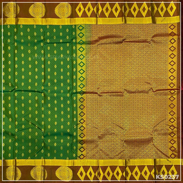 Dual Tone Green and Brown Kanchivaram Brocade Silk Saree from Sri Arya Silks, Chennai
