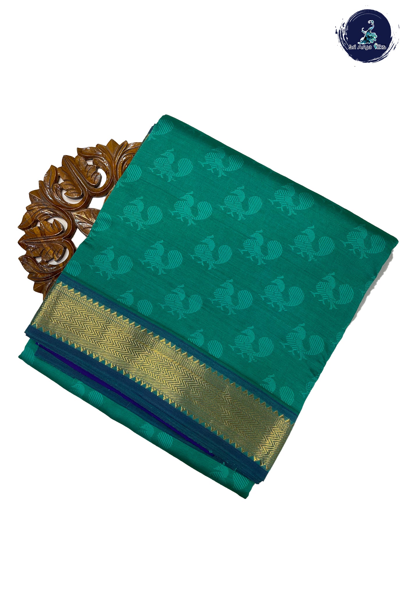 Sea Green Madisar Semi Silk Cotton Saree With Embossed Pattern