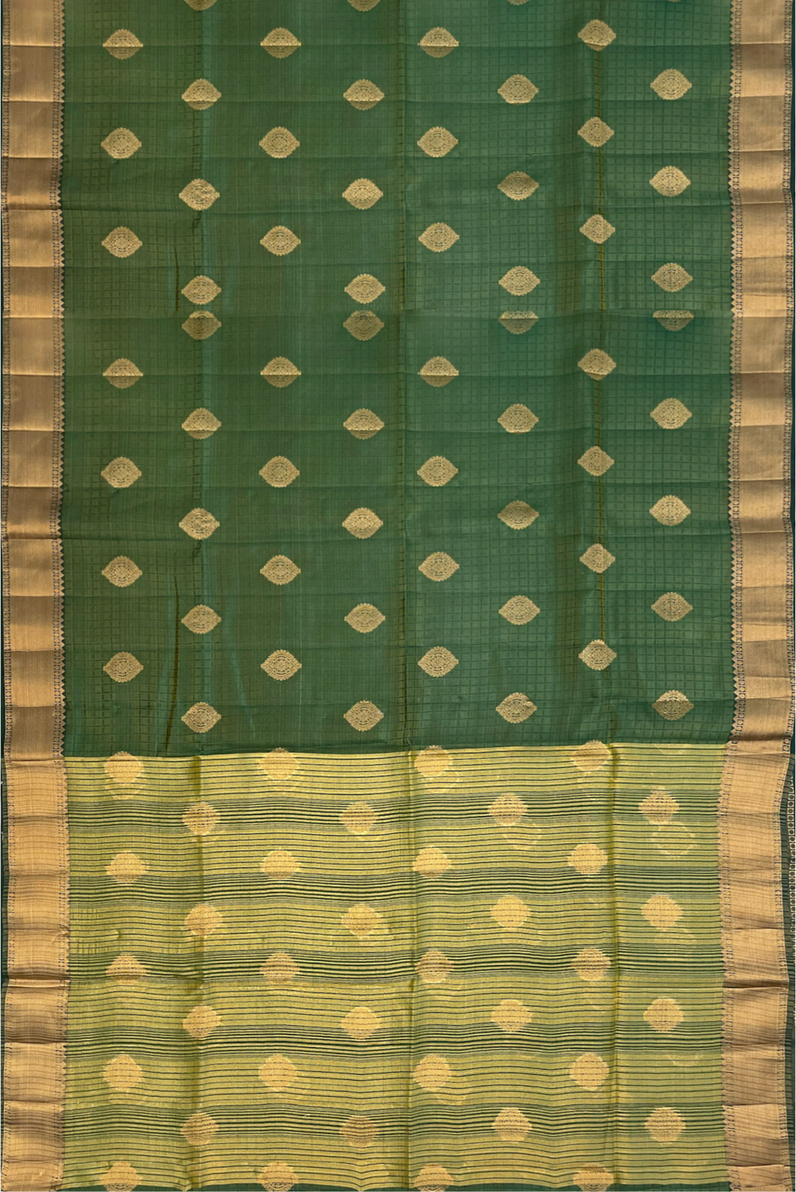 Dark Green Tussar Saree With Embossed Pattern
