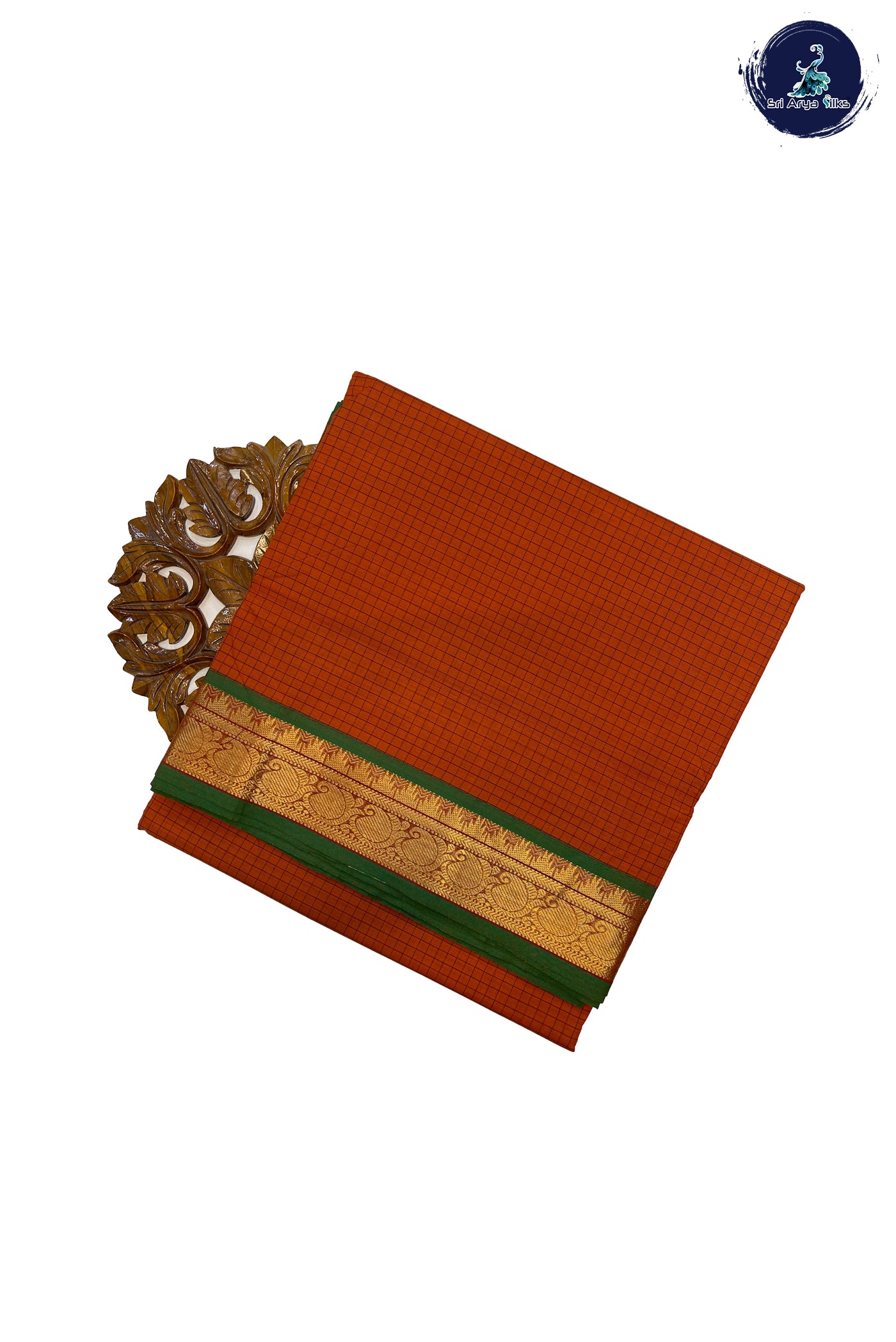 Orange Madisar Cotton Saree With Checked Pattern