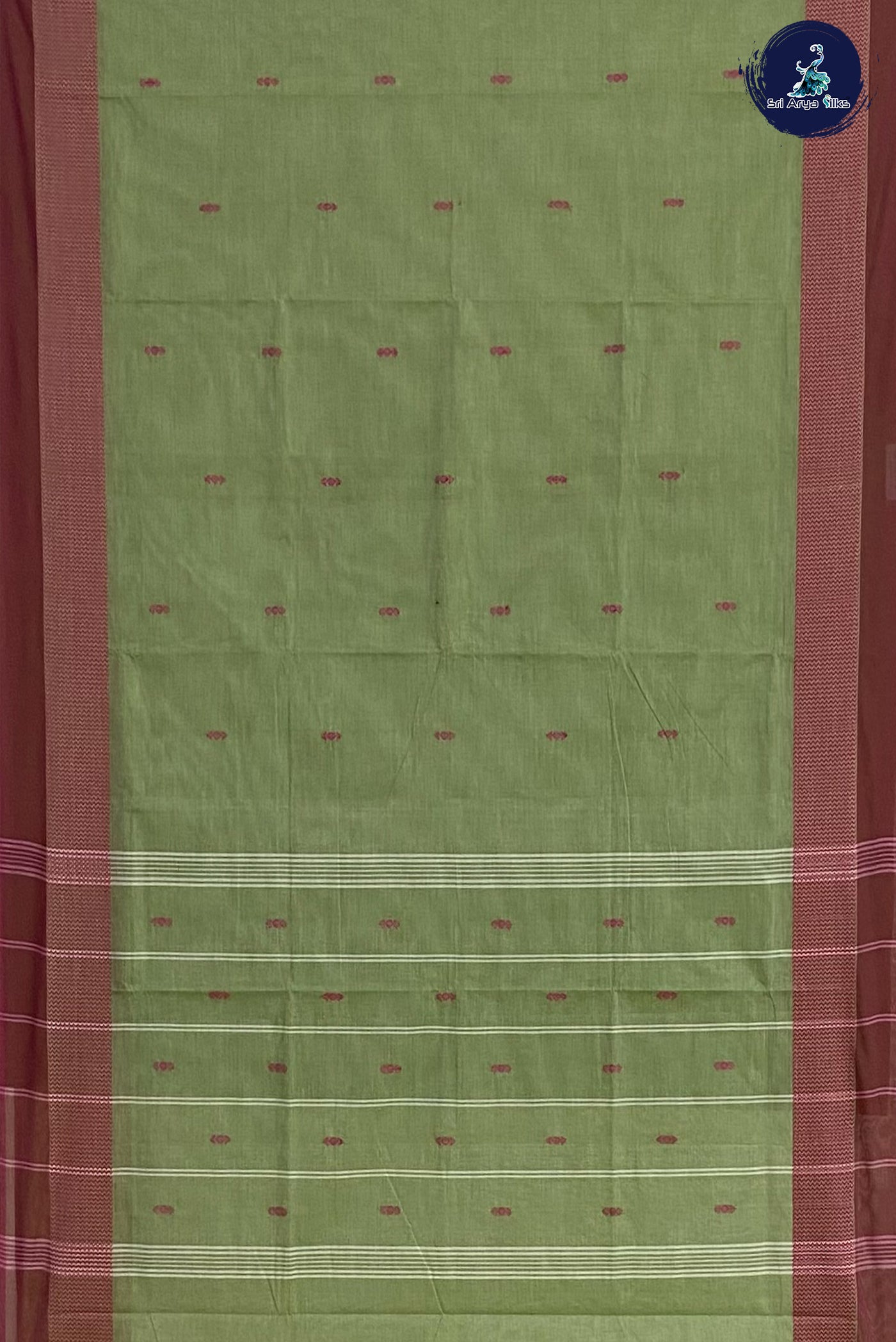 Pastel Green Cotton Saree With Buttas Pattern